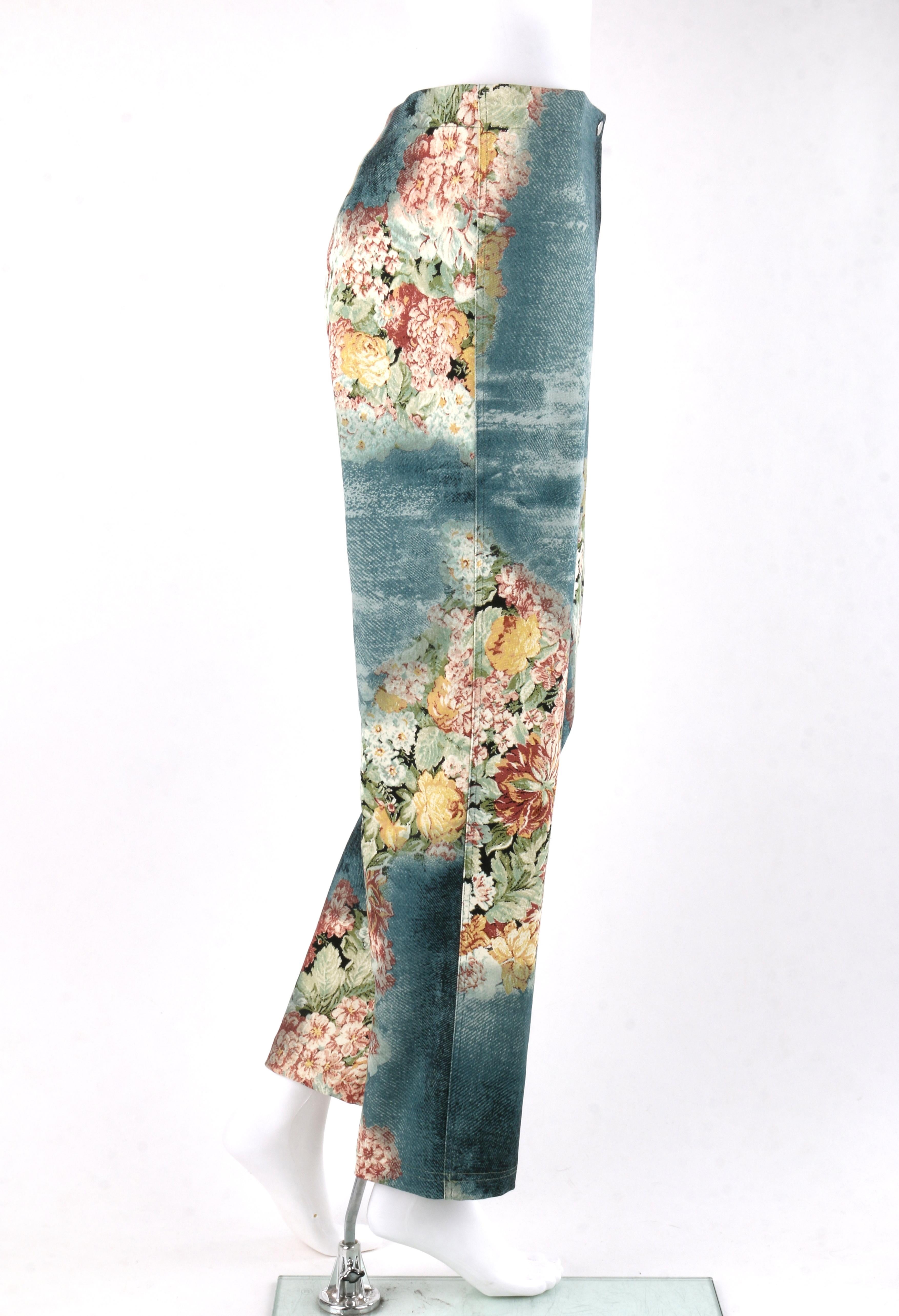 ALEXANDER McQUEEN A/W 1996 2pc Floral & Denim Print Blazer Pant Suit Set In Excellent Condition For Sale In Thiensville, WI