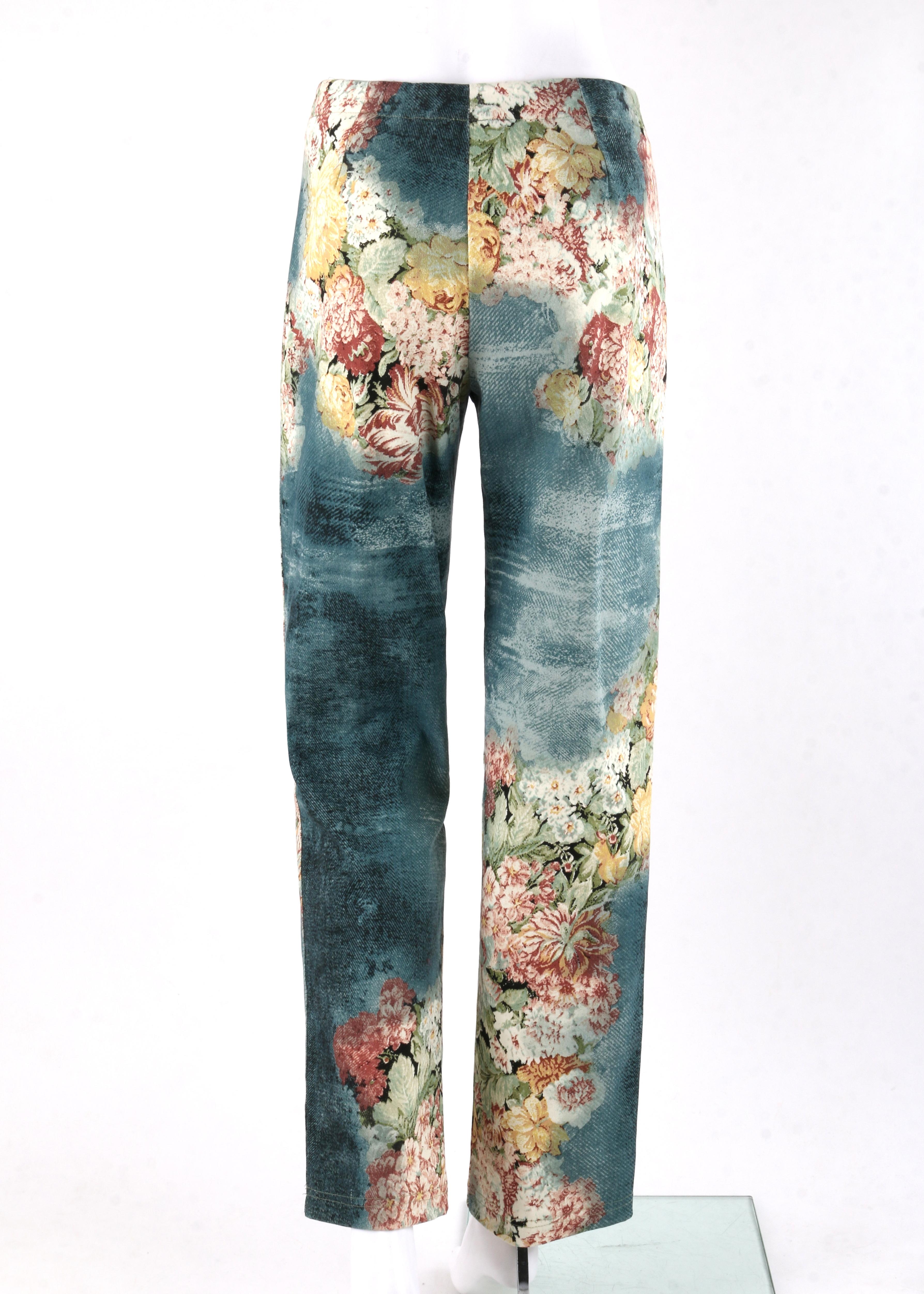 Women's ALEXANDER McQUEEN A/W 1996 2pc Floral & Denim Print Blazer Pant Suit Set For Sale