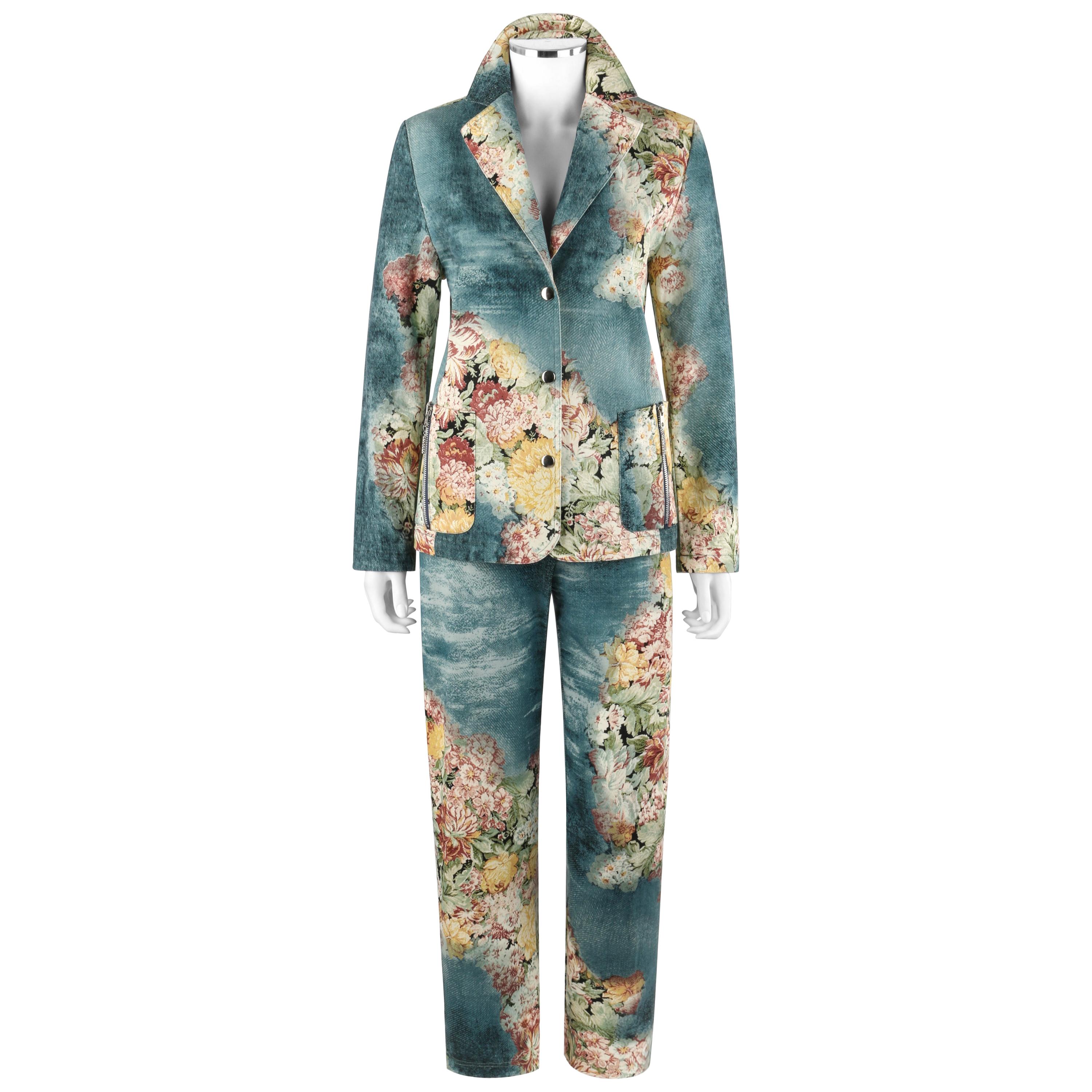 ALEXANDER McQUEEN A/W 1996 2pc Floral and Denim Print Blazer Pant Suit Set