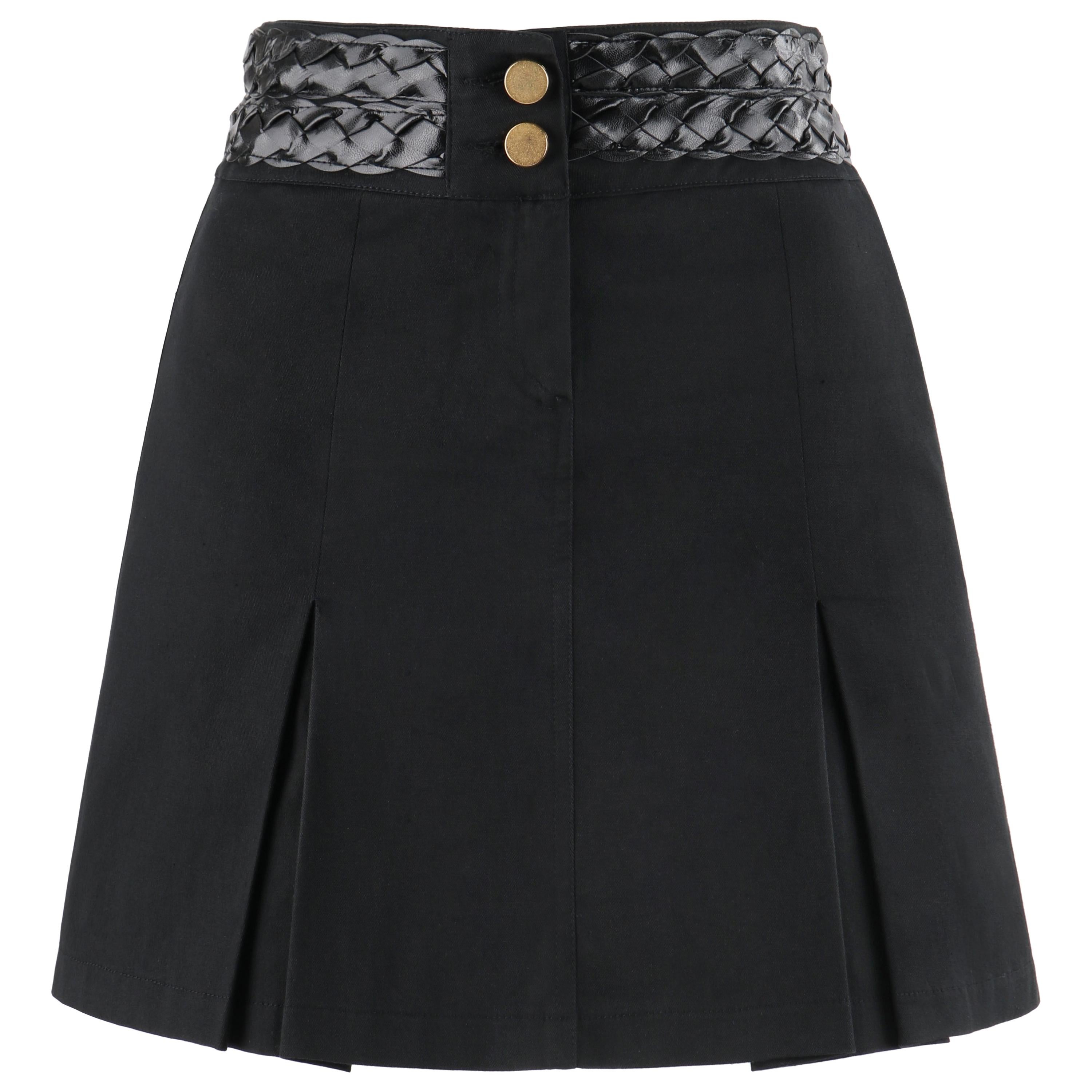 ALEXANDER McQUEEN A/W 1996 “Dante” Black Leather Braid Trim Pleated Mini Skirt For Sale