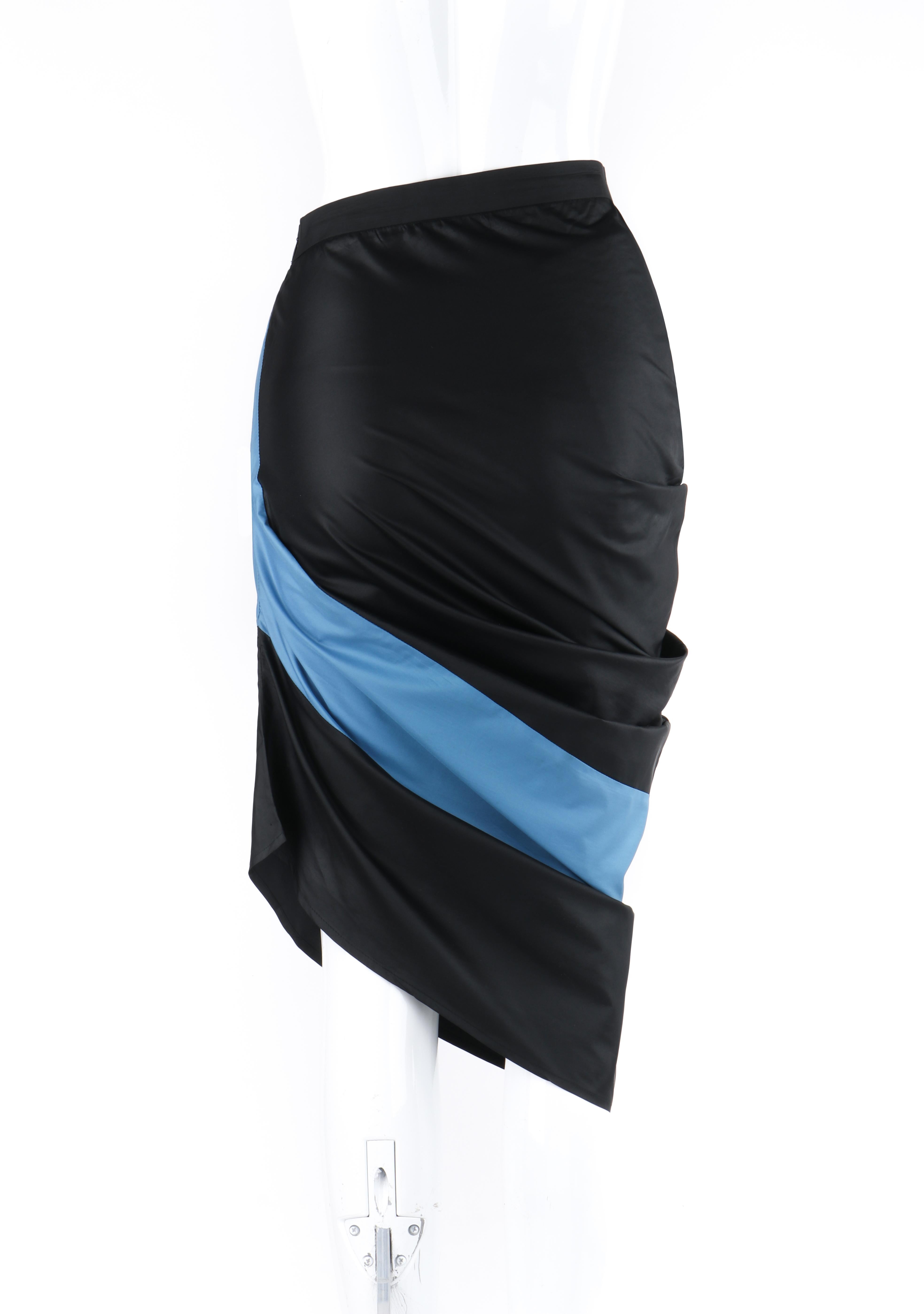 ALEXANDER McQUEEN A/W 1997 Color Blocked Asymmetrical Ruched Pencil Skirt In Good Condition For Sale In Thiensville, WI