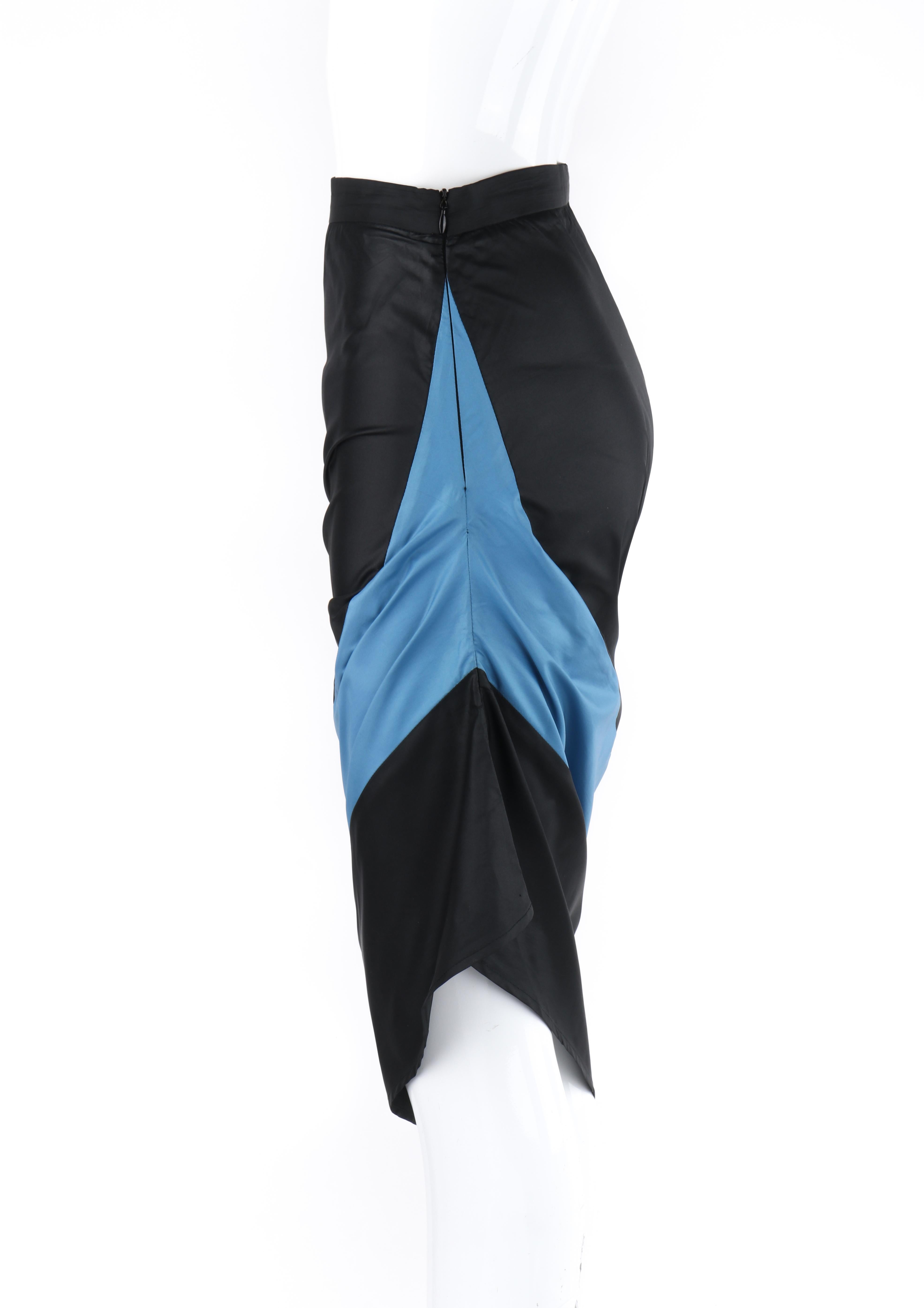 ALEXANDER McQUEEN A/W 1997 Color Blocked Asymmetrical Ruched Pencil Skirt In Good Condition For Sale In Thiensville, WI