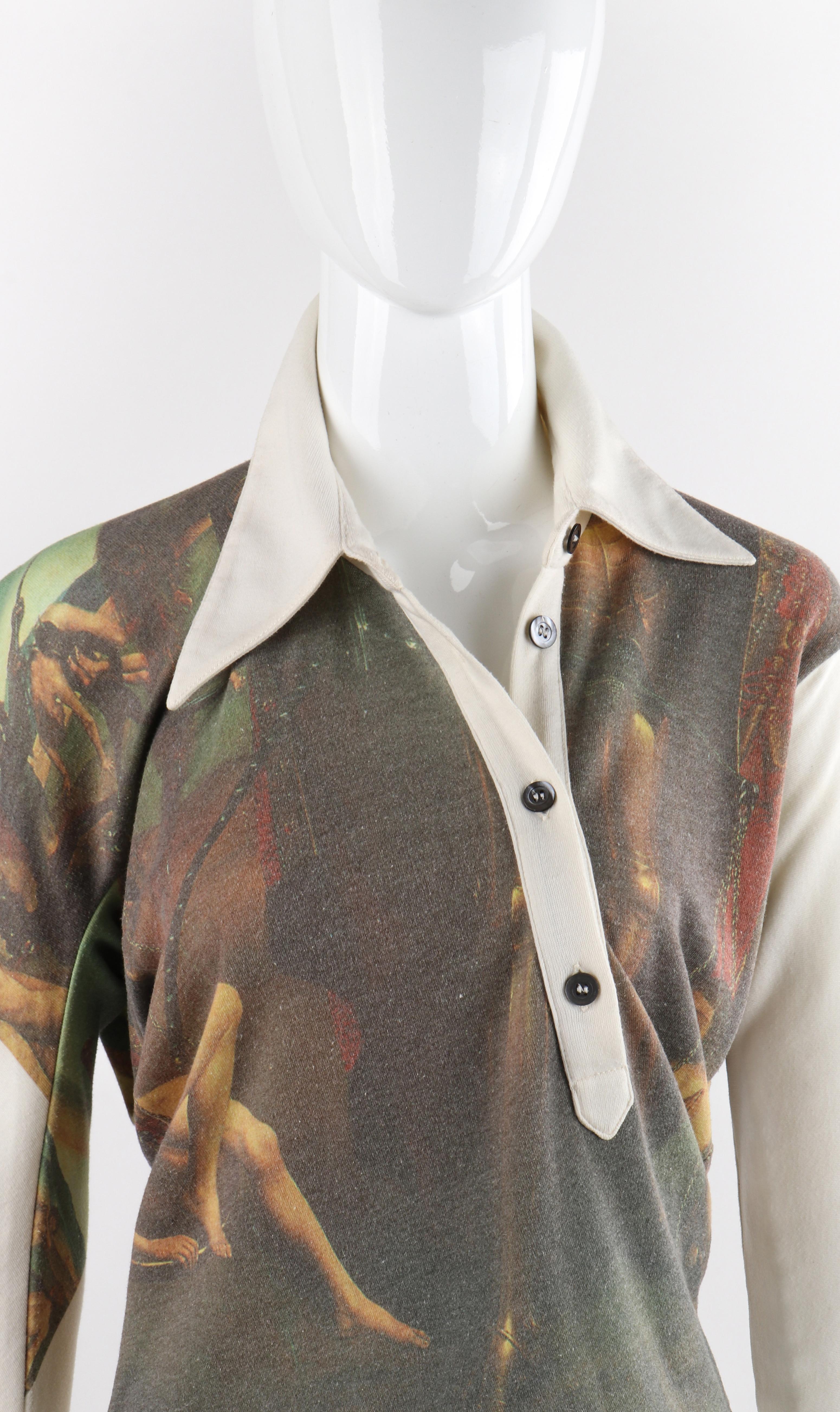 Gray ALEXANDER McQUEEN A/W 1997 Roman Print Old Masters Asymmetric Button Front Shirt For Sale