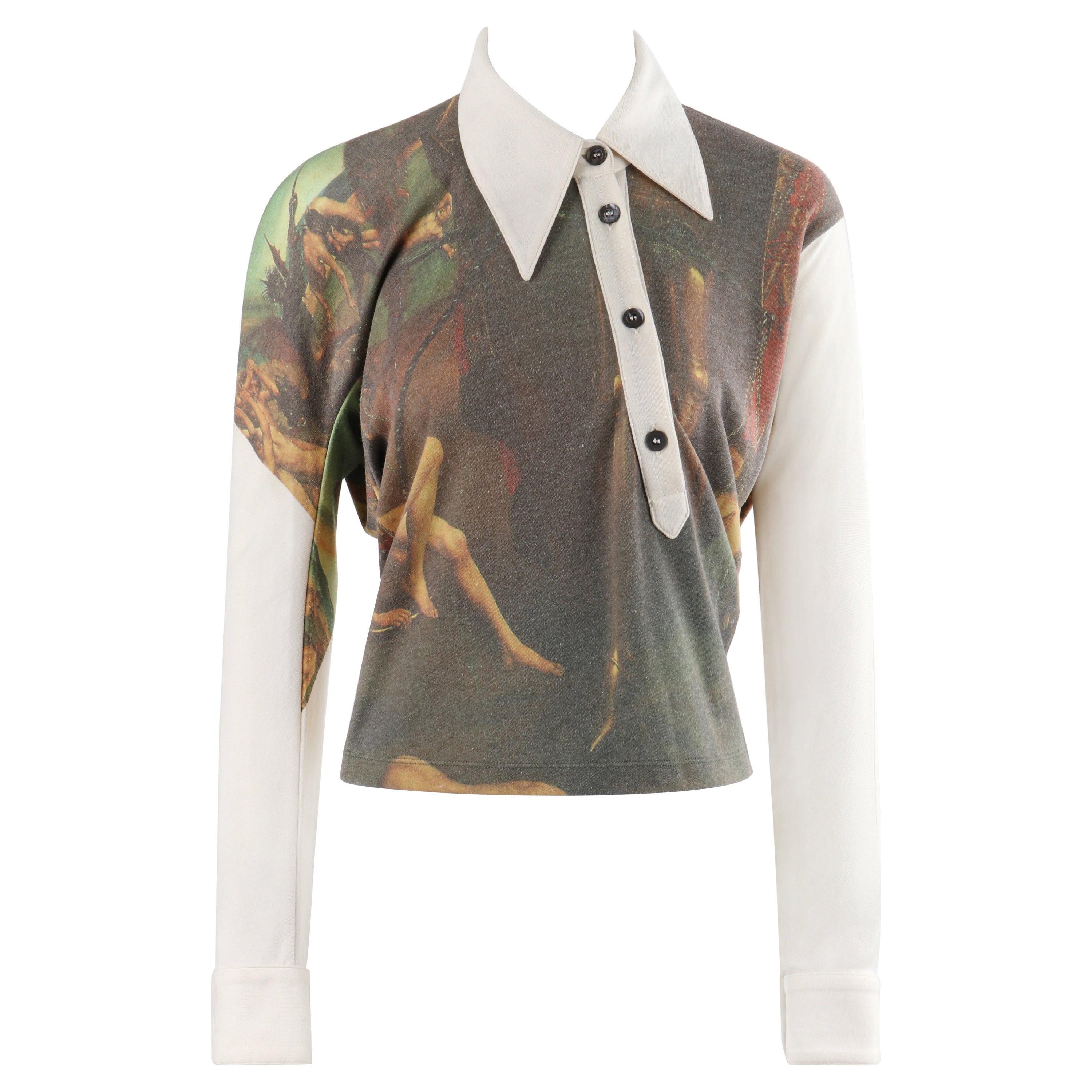 ALEXANDER McQUEEN Chemise asymétrique boutonnée à imprimé romain « Old Masters », A/H 1997 en vente