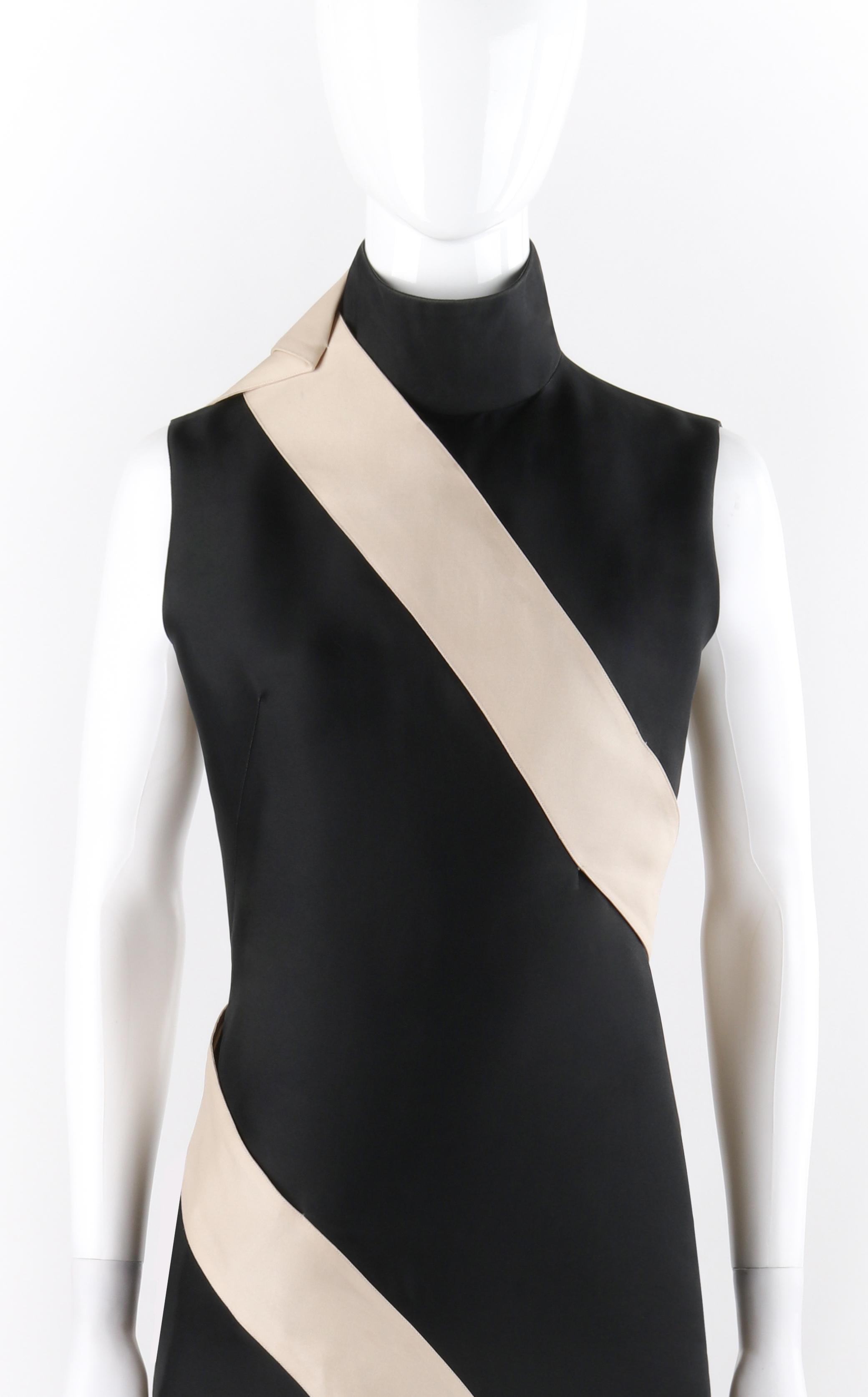 Nero ALEXANDER McQueen A/I 1998 - Vestito da cocktail a collo alto con inserti in nastro nero e avorio