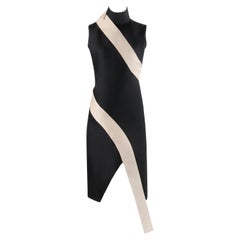 ALEXANDER McQUEEN A/W 1998 Black Ivory Ribbon Inset Mock Neck Cocktail Dress