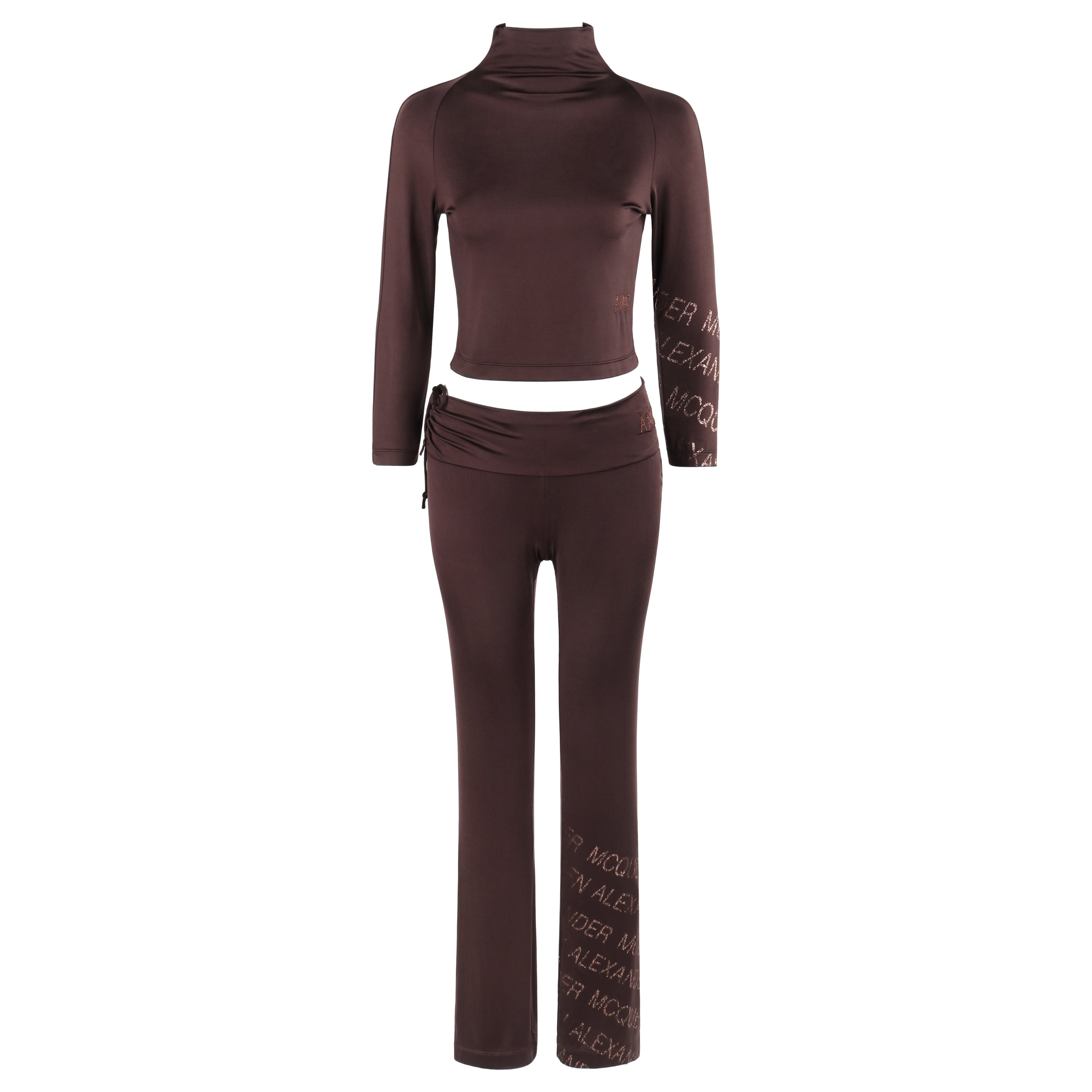 ALEXANDER McQueen A/W 1998 "Joan" 2pc Brown Turtleneck Gold Logo Athleisure Set