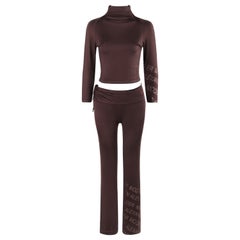 ALEXANDER McQueen A/W 1998 "Joan" 2pc Brown Turtleneck Gold Logo Athleisure Set
