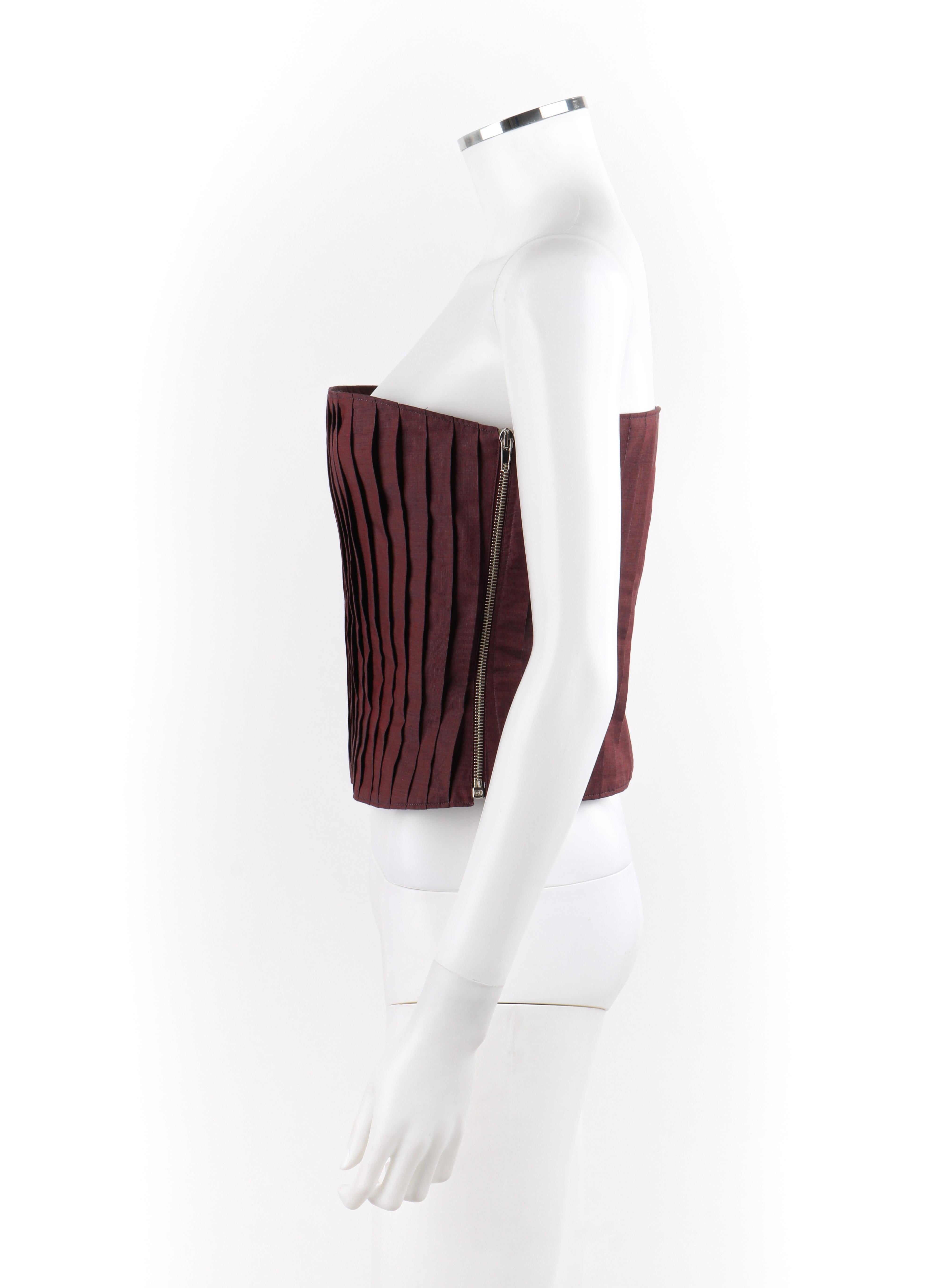 ALEXANDER McQUEEN automne-hiver 1998 - Joan - Haut bustier en coton plissé bordeaux sans bretelles en vente 1