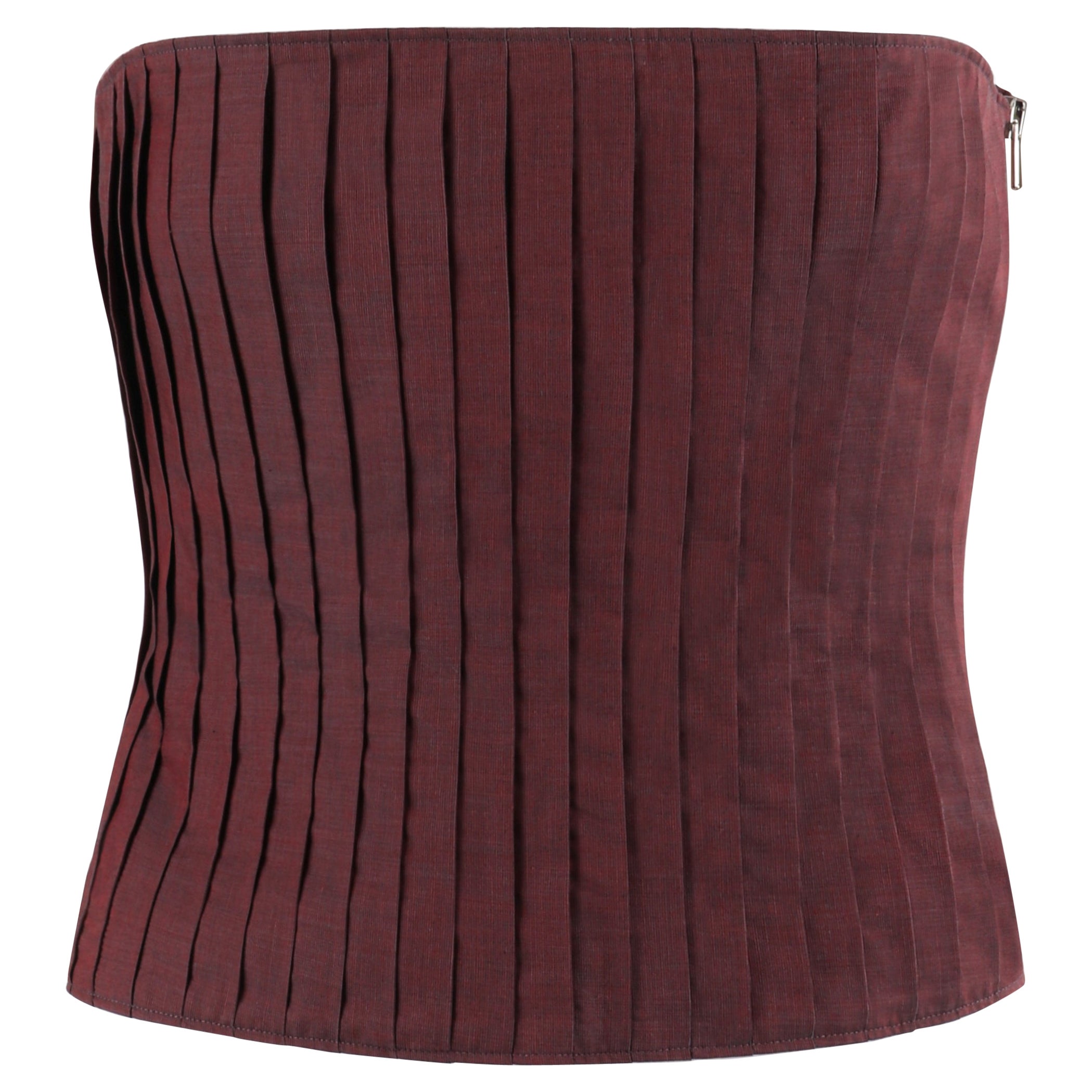 ALEXANDER McQueen A/I 1998 "Joan" - Top bustier in cotone plissettato senza spalline - bordeaux in vendita