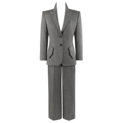 Vintage ALEXANDER McQUEEN A/W 1998 “Joan” Gray Blazer Jacket Wide Leg Trouser Pant Suit