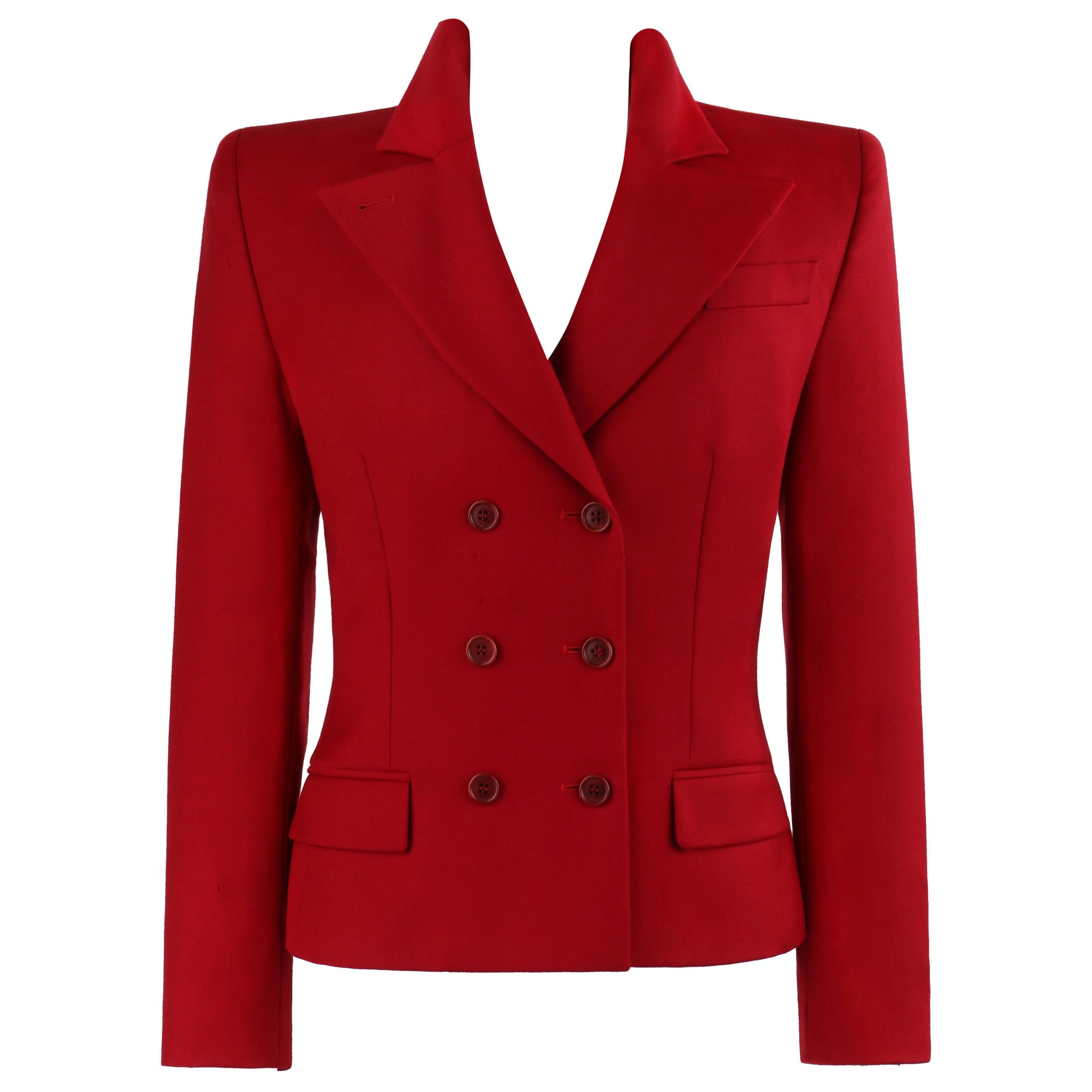 ALEXANDER McQUEEN A/W 1998 “Joan” Red Double Breasted Button Front Blazer Jacket For Sale