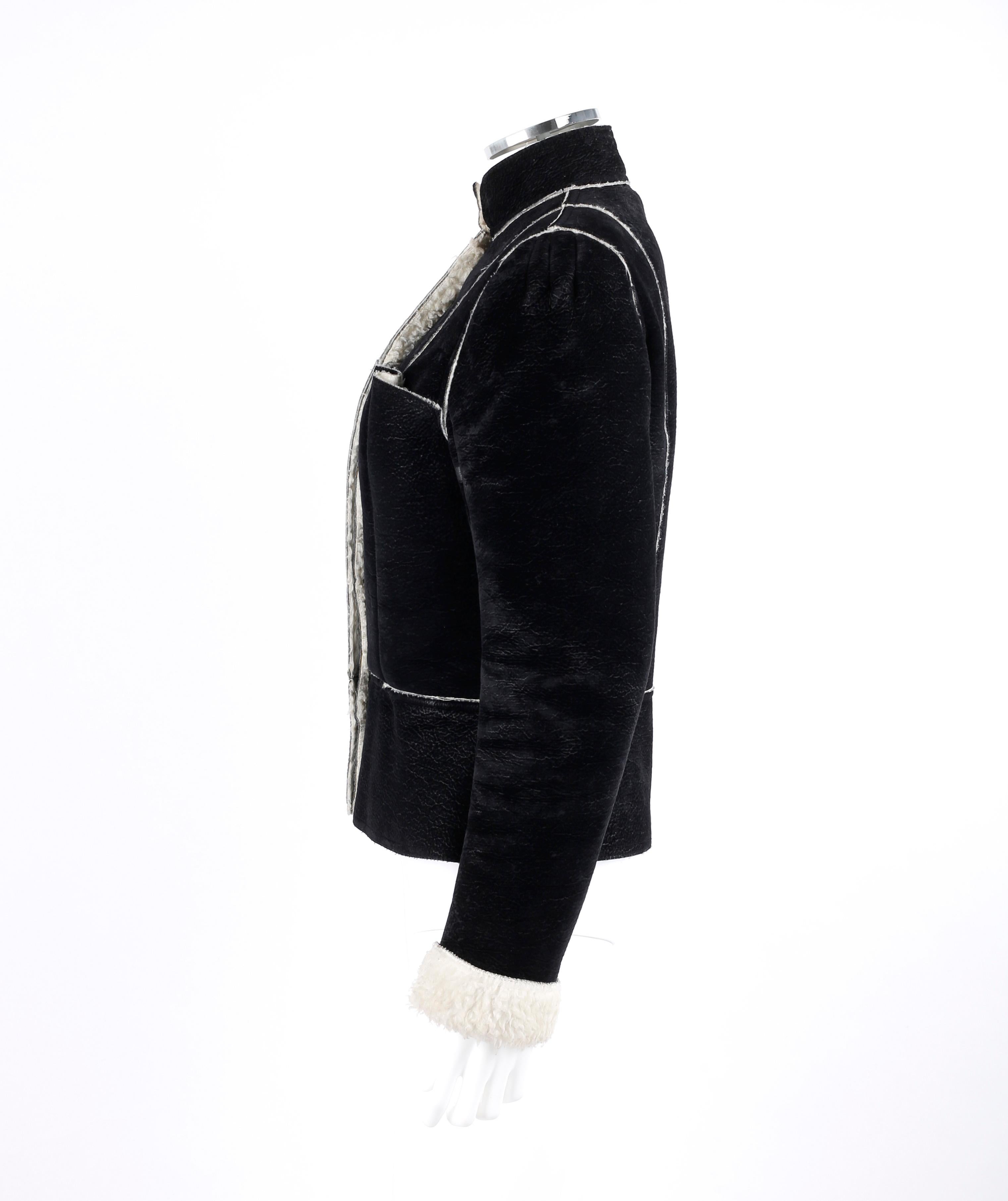 ALEXANDER McQUEEN A/W 1999 Black Cream Shearling Sherpa Panel Jacket Coat  In Good Condition For Sale In Thiensville, WI