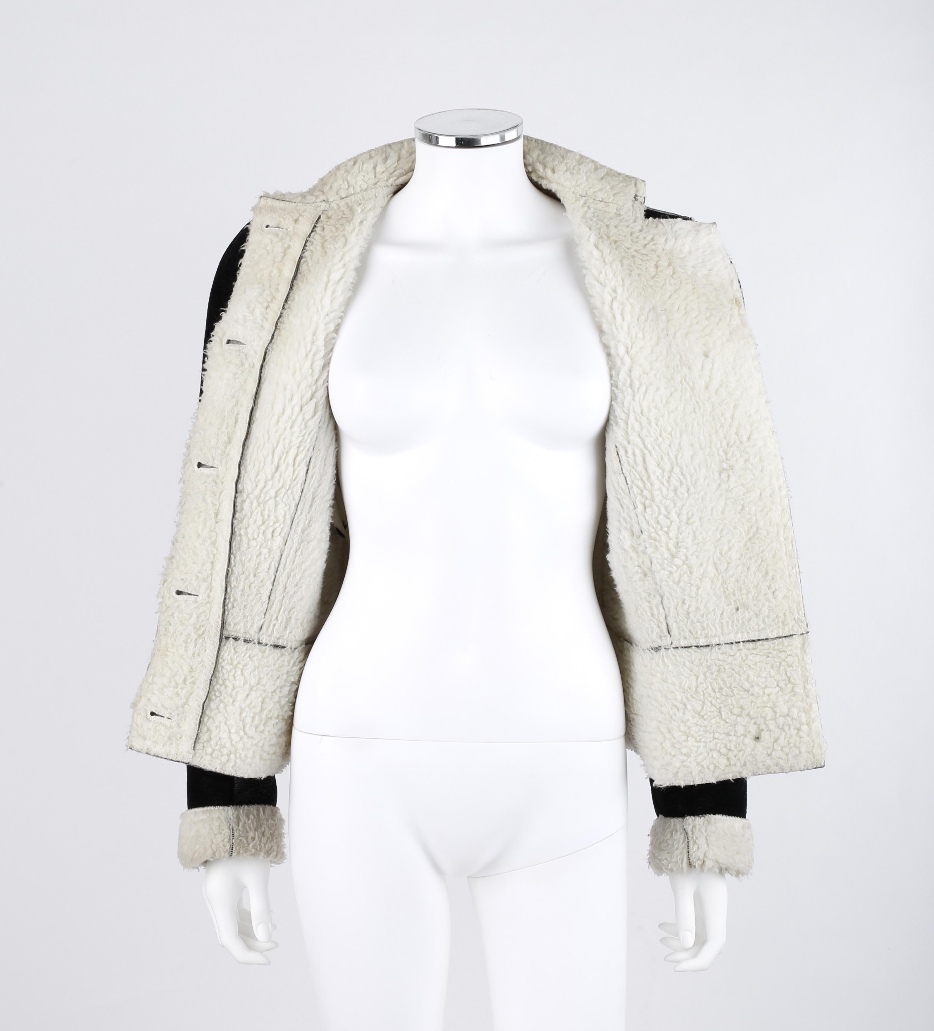 Women's ALEXANDER McQUEEN A/W 1999 Black Cream Shearling Sherpa Panel Jacket Coat  For Sale