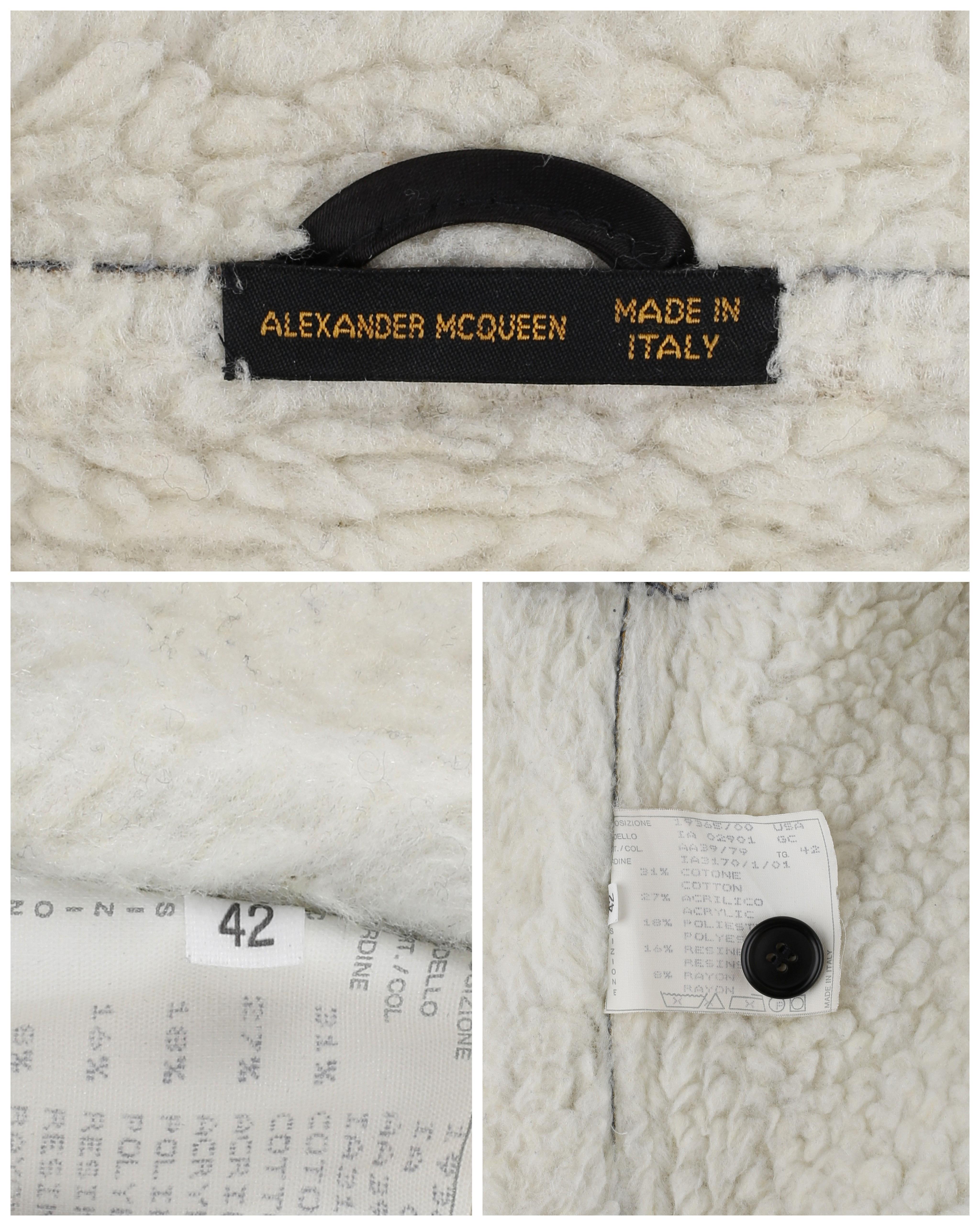 ALEXANDER McQUEEN A/W 1999 Black Cream Shearling Sherpa Panel Jacket Coat  For Sale 1