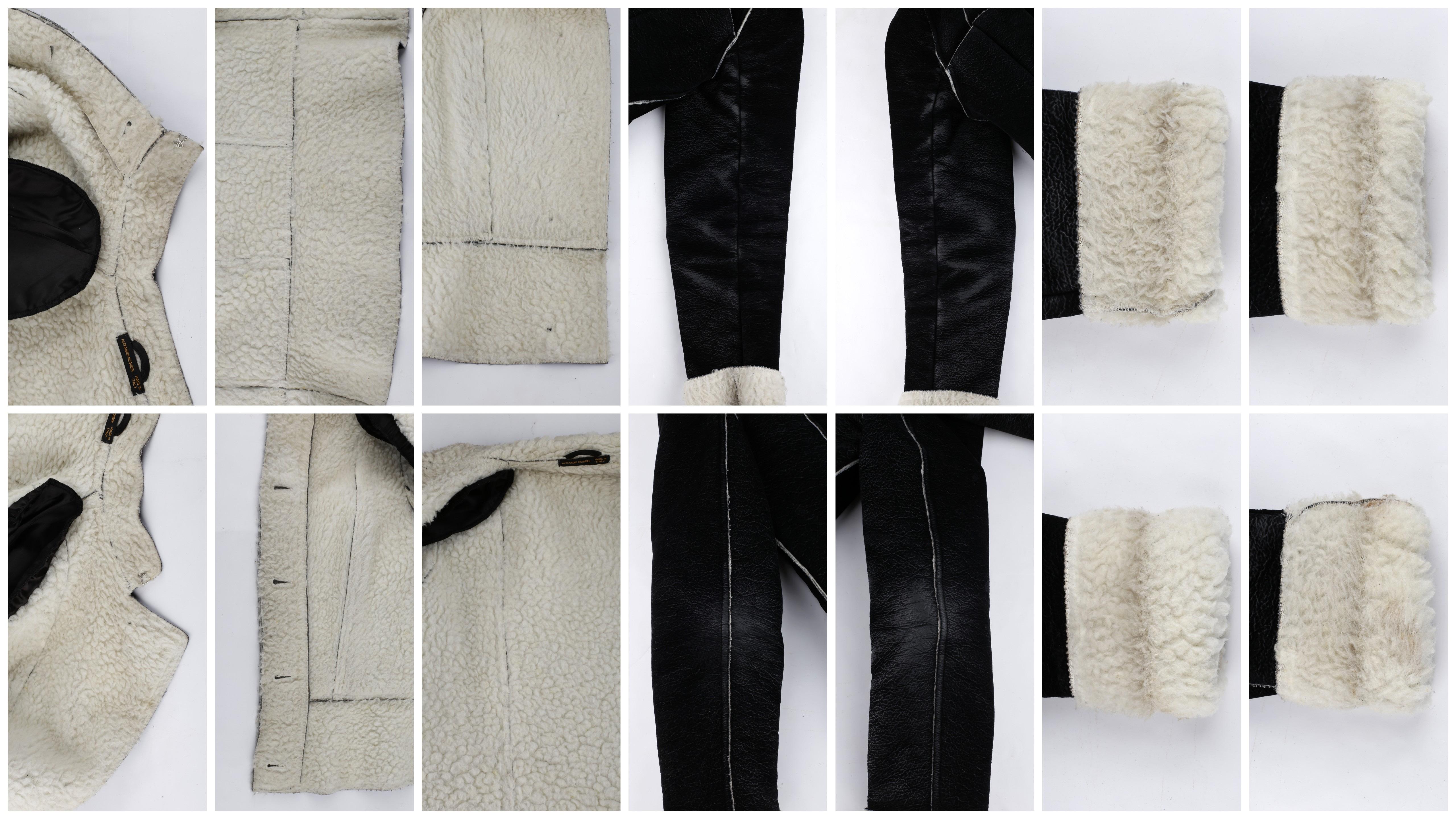 ALEXANDER McQUEEN A/W 1999 Black Cream Shearling Sherpa Panel Jacket Coat  For Sale 2