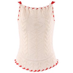 Retro  ALEXANDER McQUEEN A/W 1999 "The Overlook" Cream Knit Ribbon Stitched Tank Top