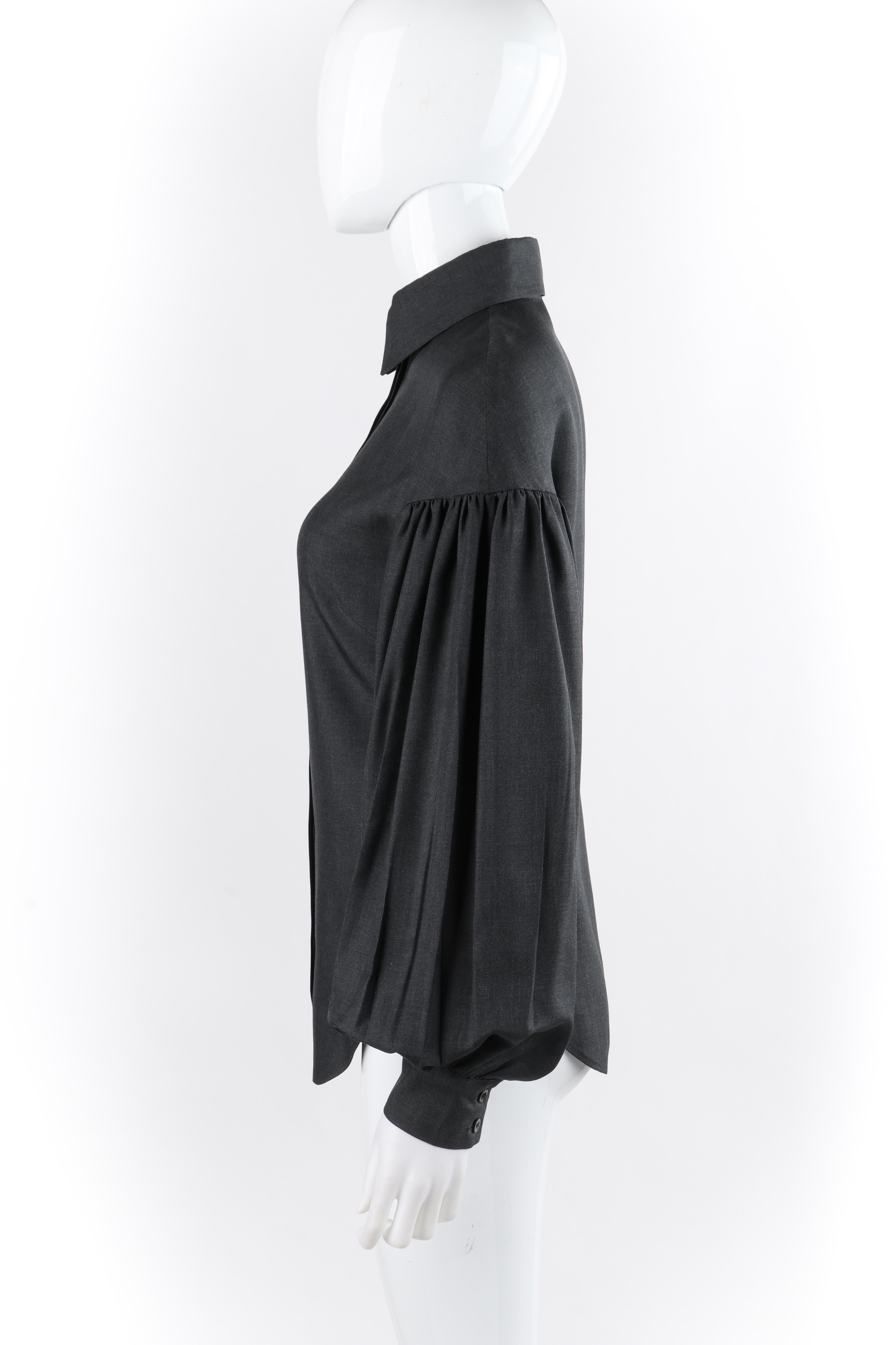 Women's  ALEXANDER McQUEEN A/W 1999 “The Overlook” Dark Gray Pleated Bishop Sleeve Top For Sale