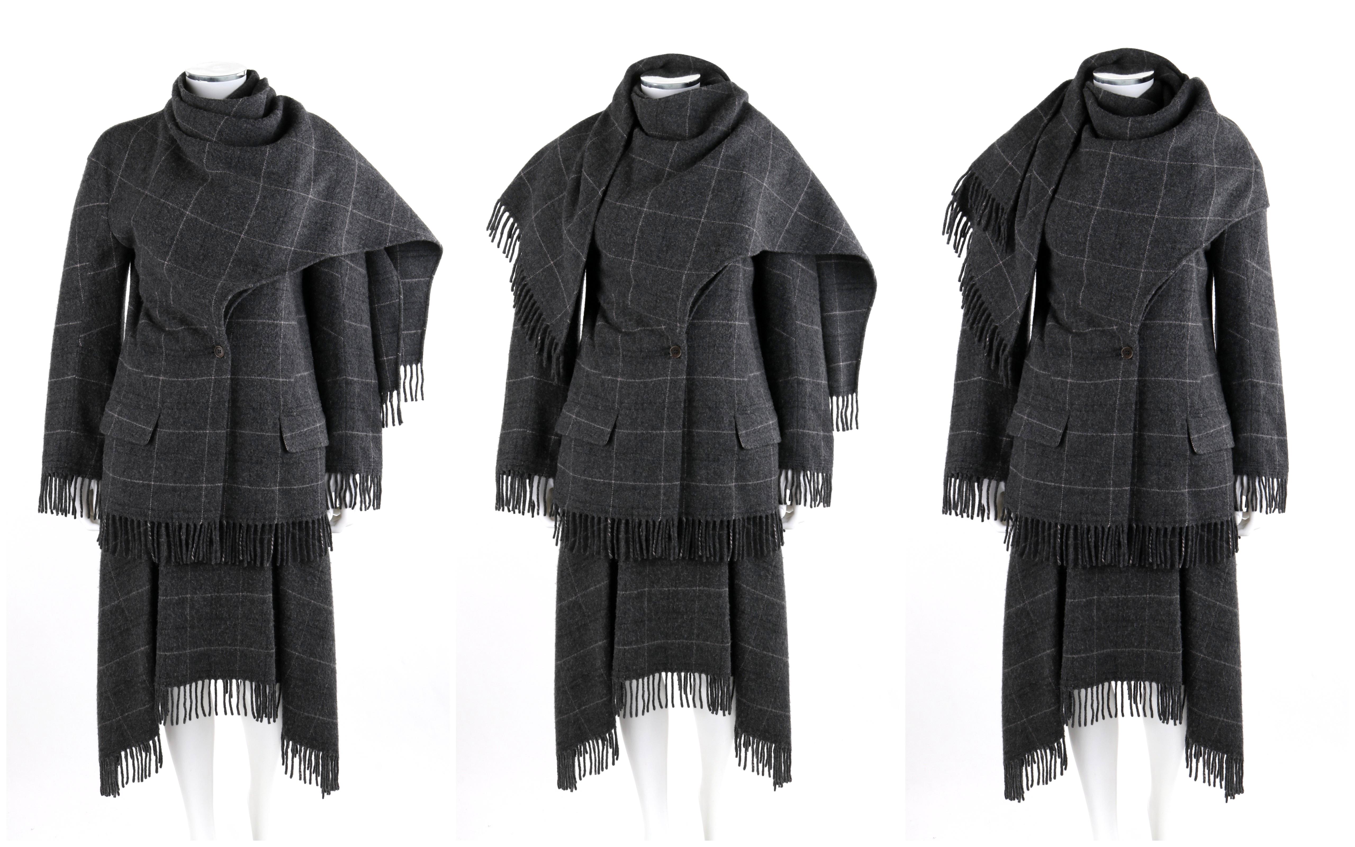 ALEXANDER McQUEEN A/W 1999 “The Overlook” Gray Check Fringe Jacket Skirt Set

Brand / Manufacturer: Alexander McQueen
Collection: A/W 1999 “The Overlook”
Designer: Alexander McQueen
Style: Jacket and skirt set
Color(s): Shades of gray, black, and
