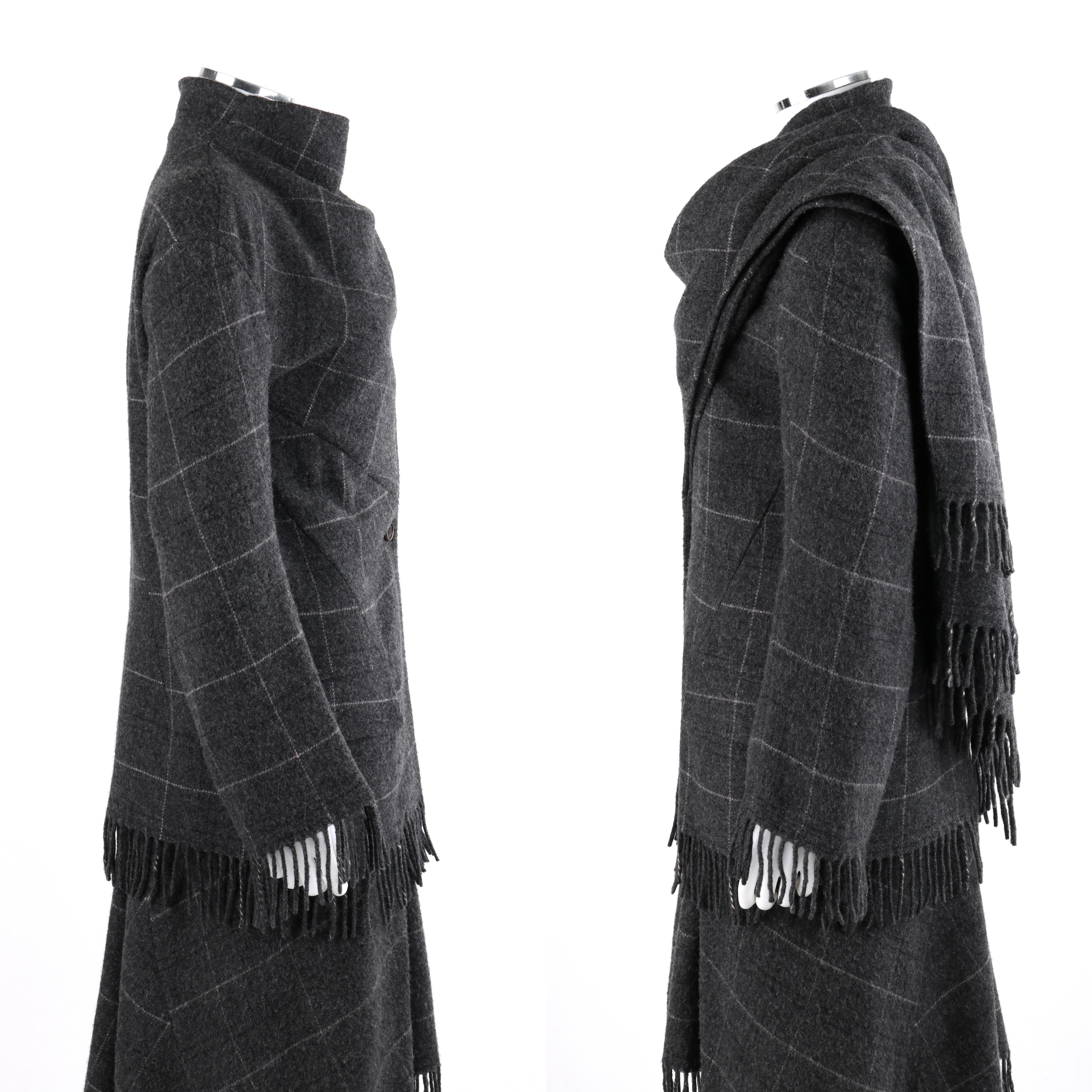 ALEXANDER McQUEEN A/W 1999 “The Overlook” Gray Check Fringe Jacket Skirt Set In Good Condition For Sale In Thiensville, WI