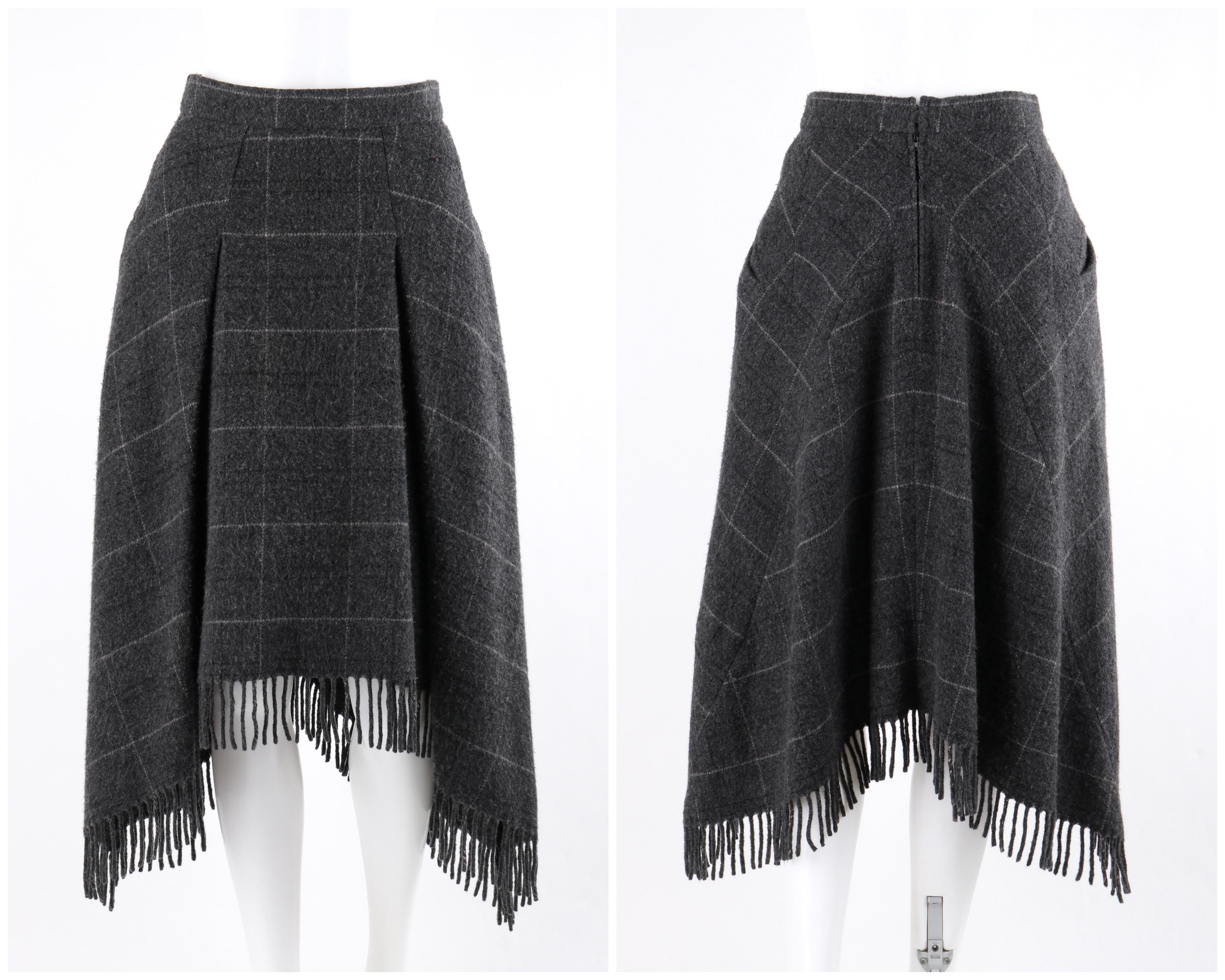 Women's ALEXANDER McQUEEN A/W 1999 “The Overlook” Gray Check Fringe Jacket Skirt Set For Sale