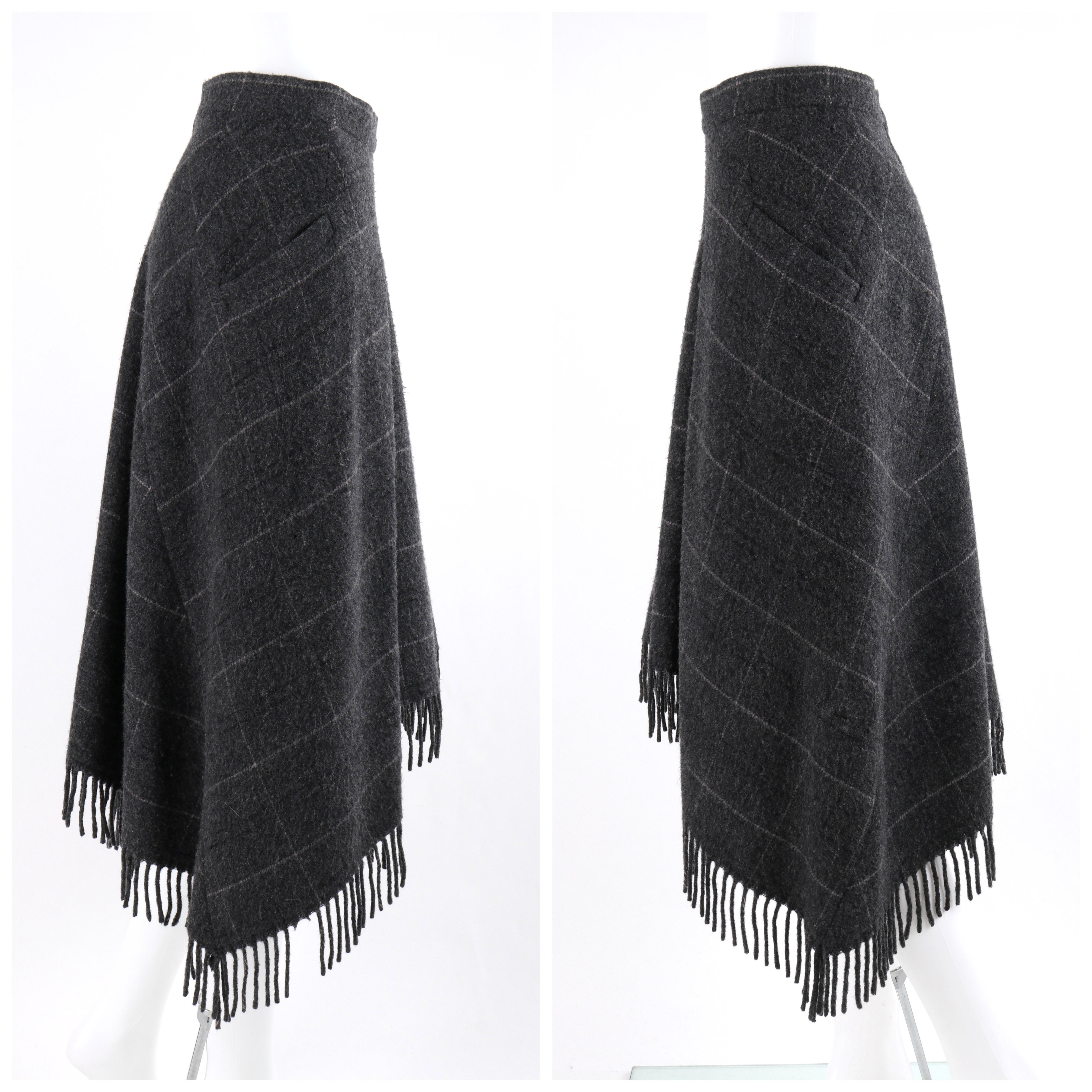 ALEXANDER McQUEEN A/W 1999 “The Overlook” Gray Check Fringe Jacket Skirt Set For Sale 1