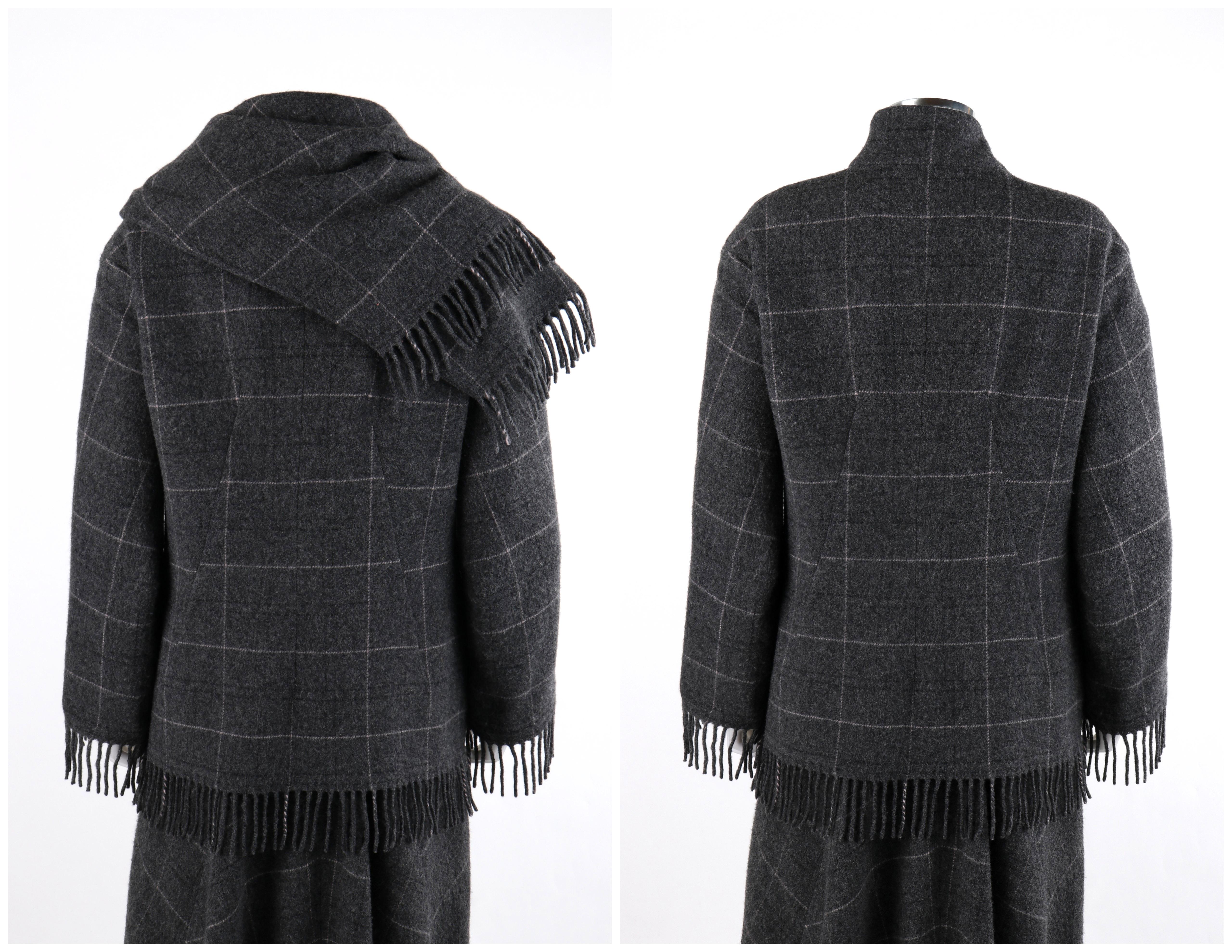 ALEXANDER McQUEEN A/W 1999 “The Overlook” Gray Check Fringe Jacket Skirt Set For Sale 1