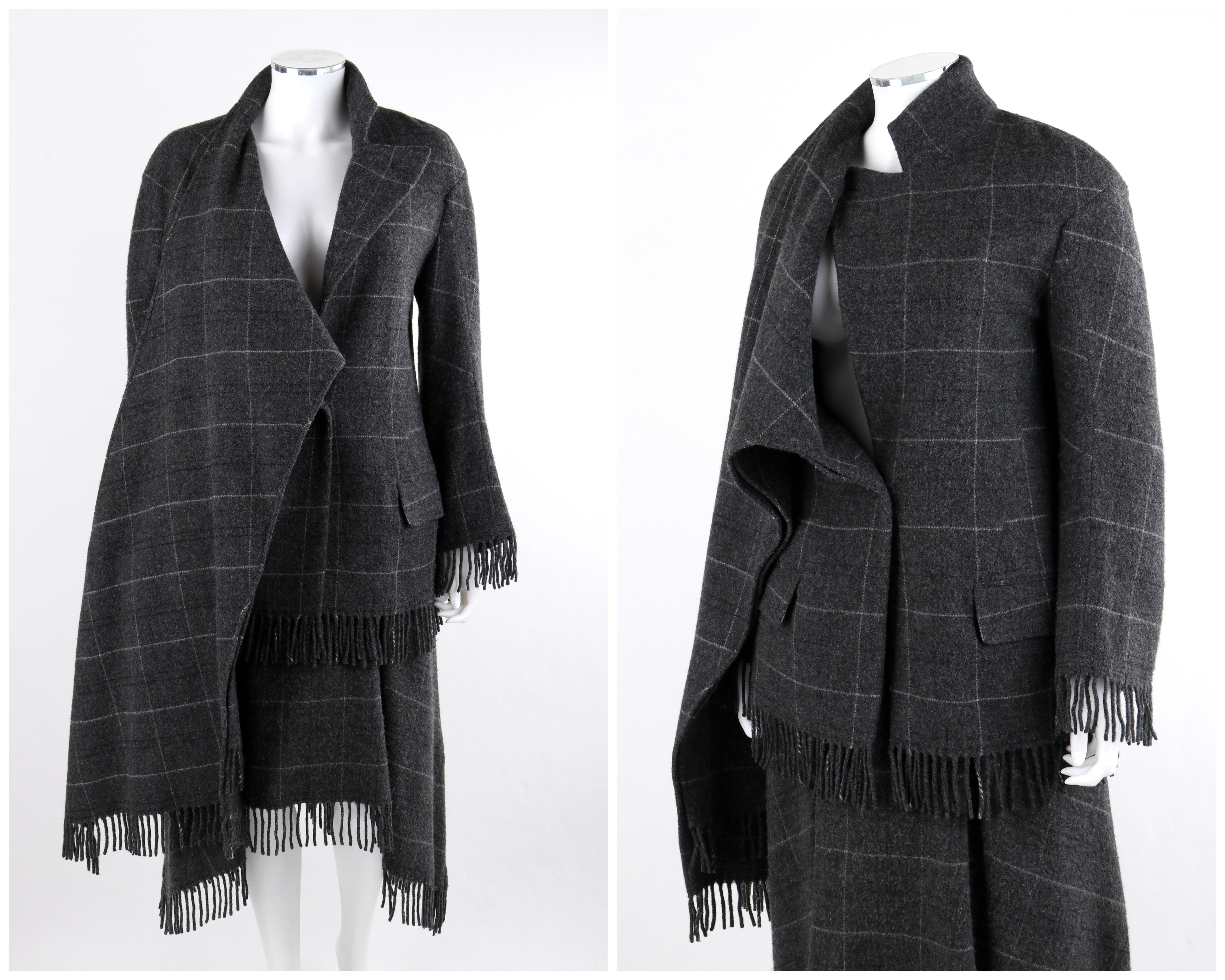 ALEXANDER McQUEEN A/W 1999 “The Overlook” Gray Check Fringe Jacket Skirt Set For Sale 3