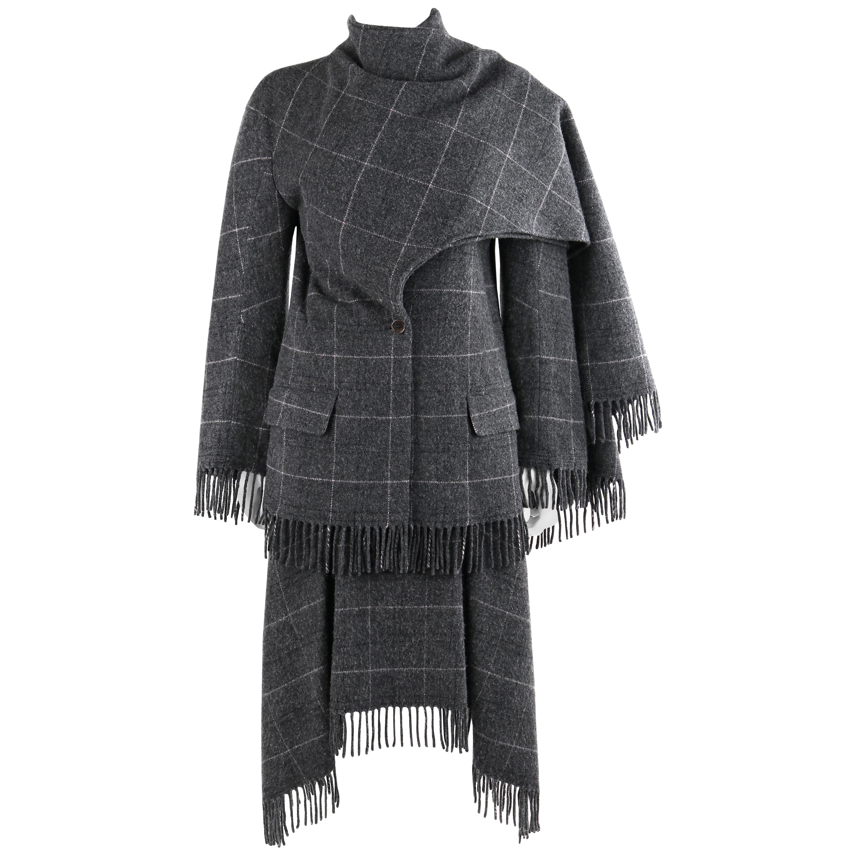 ALEXANDER McQUEEN A/W 1999 “The Overlook” Gray Check Fringe Jacket Skirt Set
