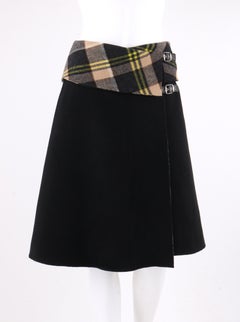 ALEXANDER McQUEEN A/W 2000 "Eshu" Black & Plaid Boiled Wool Fold Top Wrap Skirt