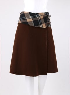 ALEXANDER McQUEEN A/W 2000 "Eshu" Brown & Plaid Boiled Wool Fold Top Wrap Skirt