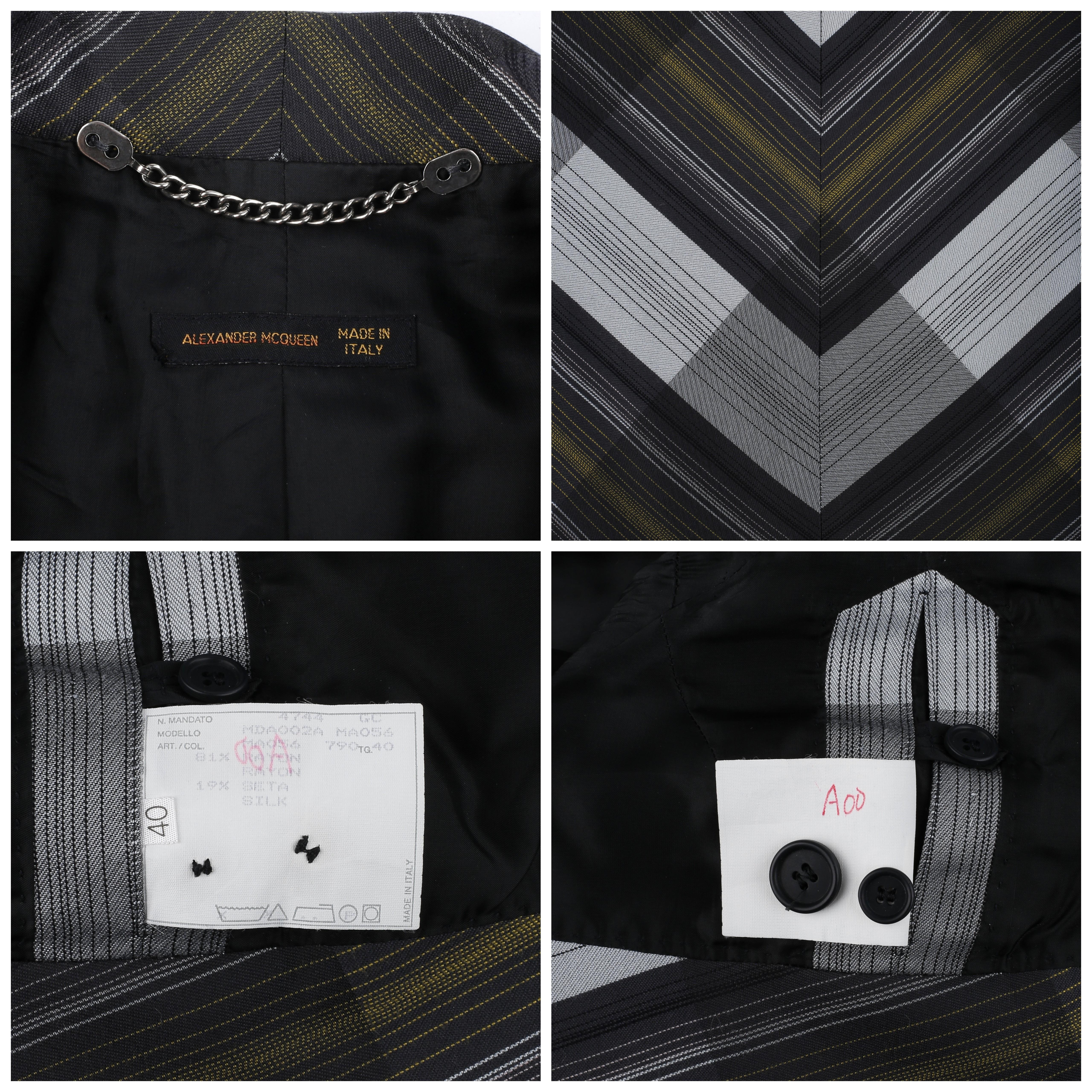 ALEXANDER McQUEEN A/W 2000 “Eshu” Gray / Black Chevron Tailored Blazer Jacket For Sale 2