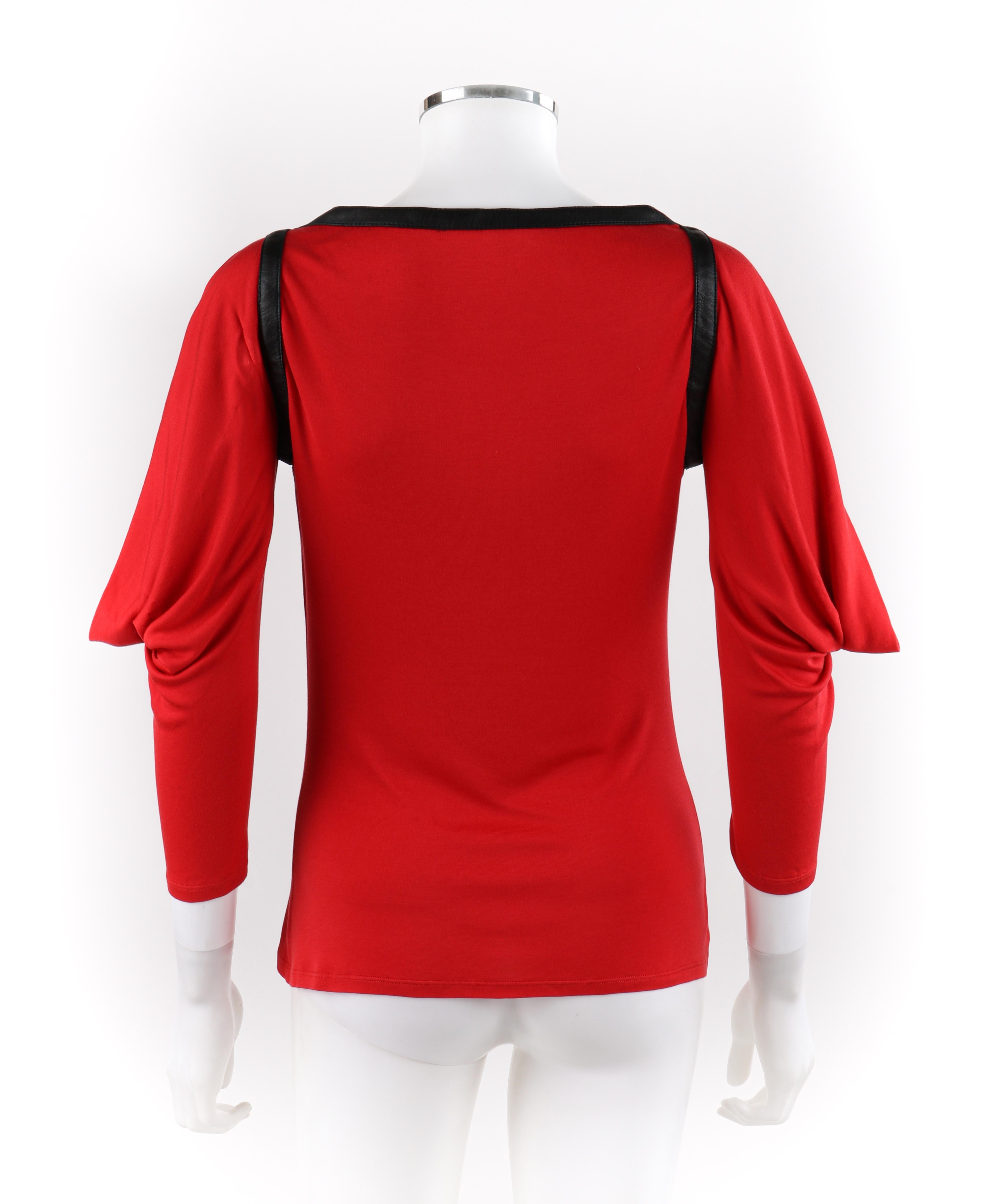 De las mujeres ALEXANDER McQUEEN A/W 2003 Blusa roja de cuello cuadrado acampanado ¾ de manga dolman