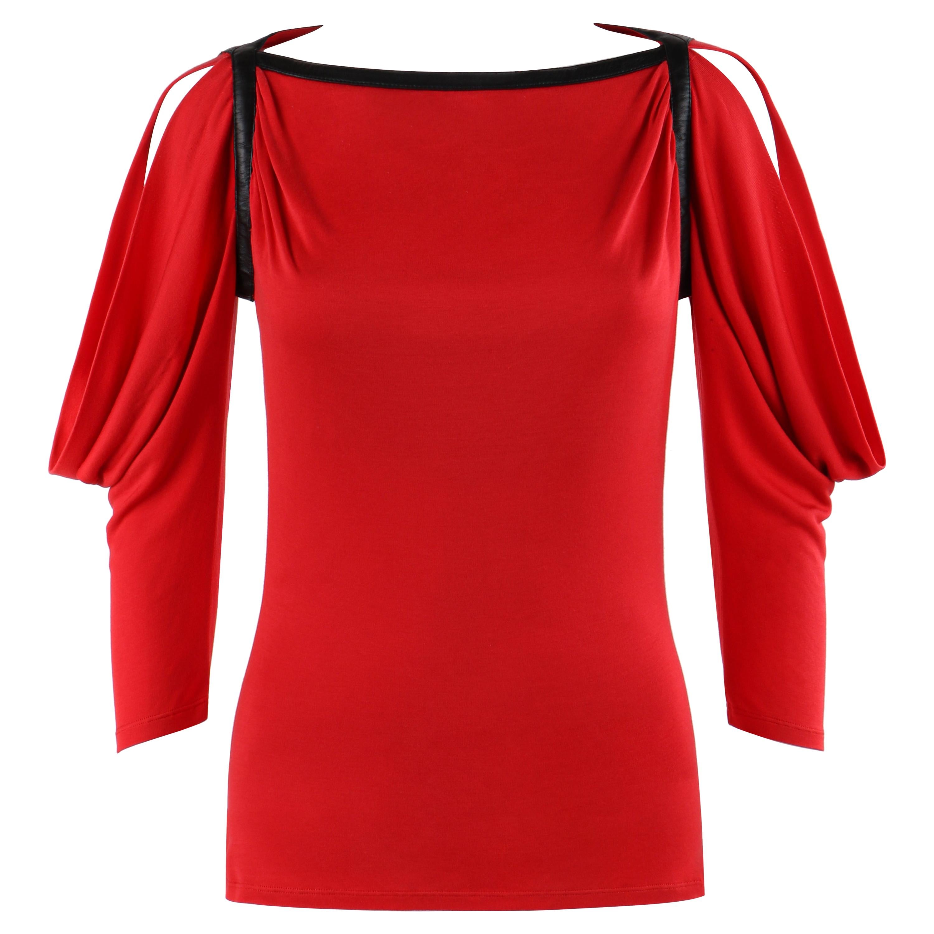ALEXANDER McQUEEN A/W 2003 Red Square Neck Cowled ¾ Length Dolman Sleeve Blouse 