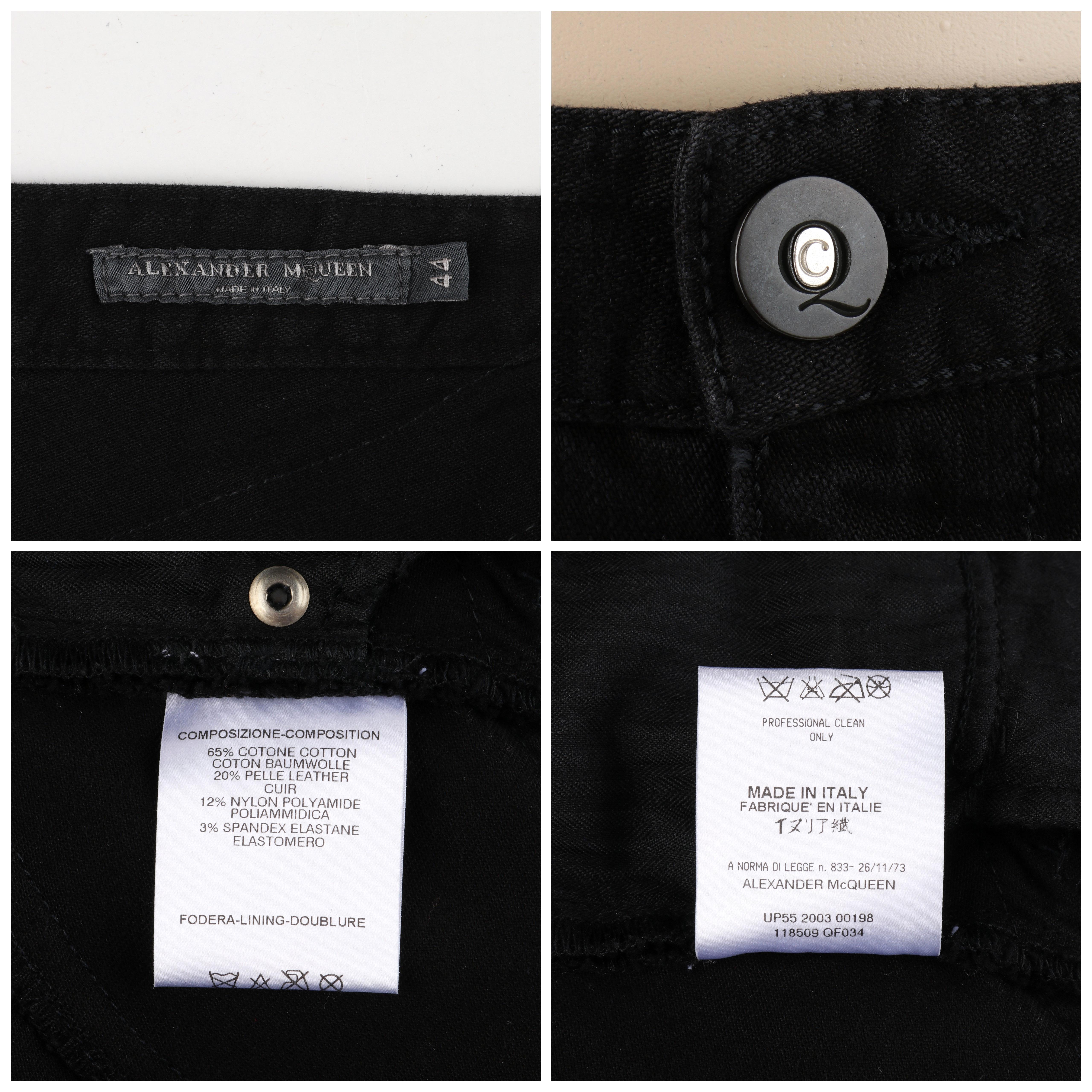 ALEXANDER McQUEEN A/W 2003 “Scanners” Black Leather Detail Denim Jean Pants In Good Condition In Thiensville, WI