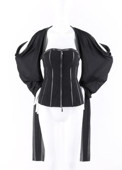 ALEXANDER McQUEEN A/W 2003 "Scanners" Silk & Leather Cold Shoulder Corset Top