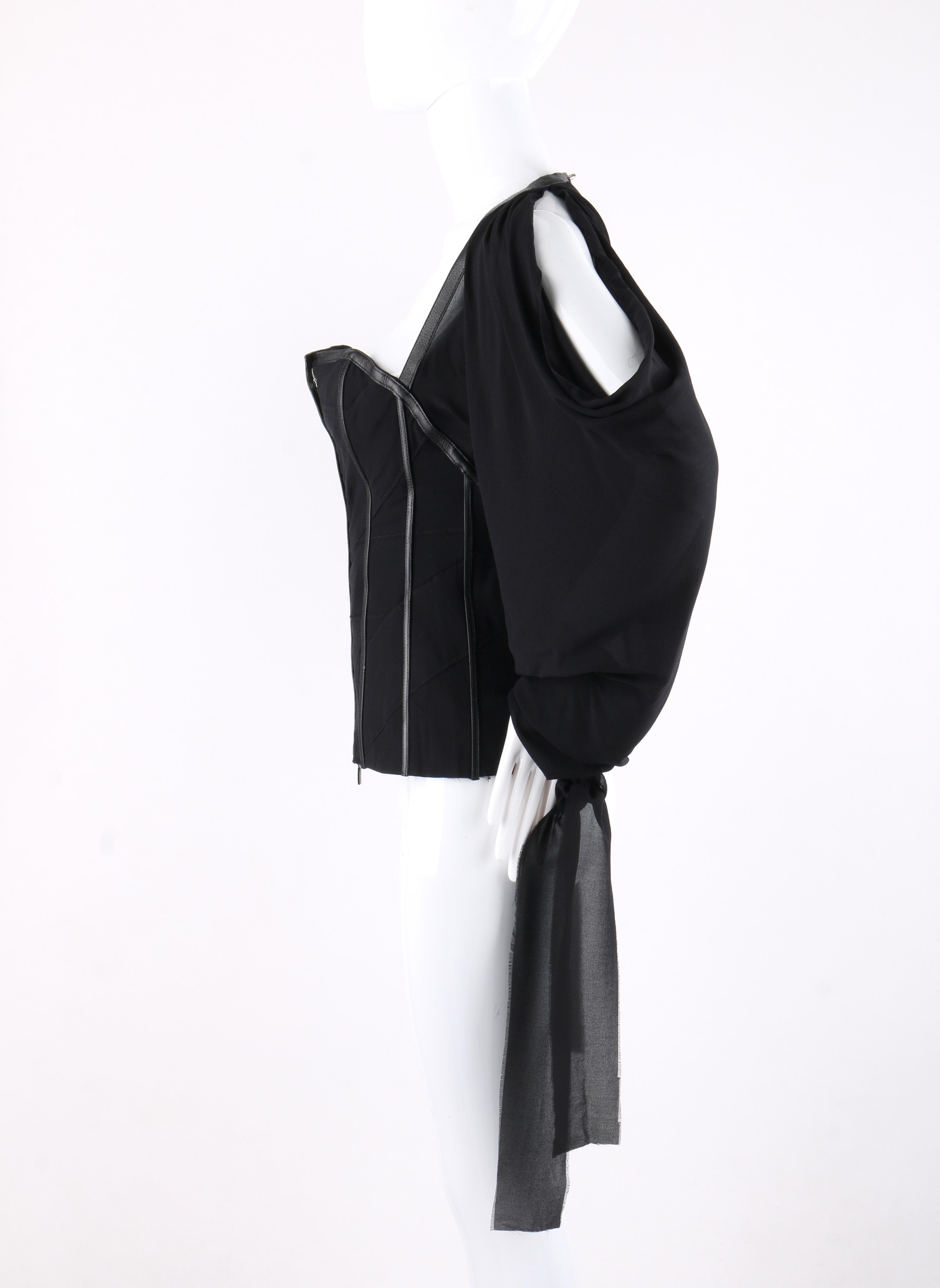 ALEXANDER McQUEEN A/H 2003 - Top corset à épaules dénudées « Scanners » en soie et cuir en vente 1