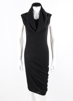 ALEXANDER McQUEEN A/W 2004 Black Asymmetric Cowl Neck Draped Hooded Knit Dress