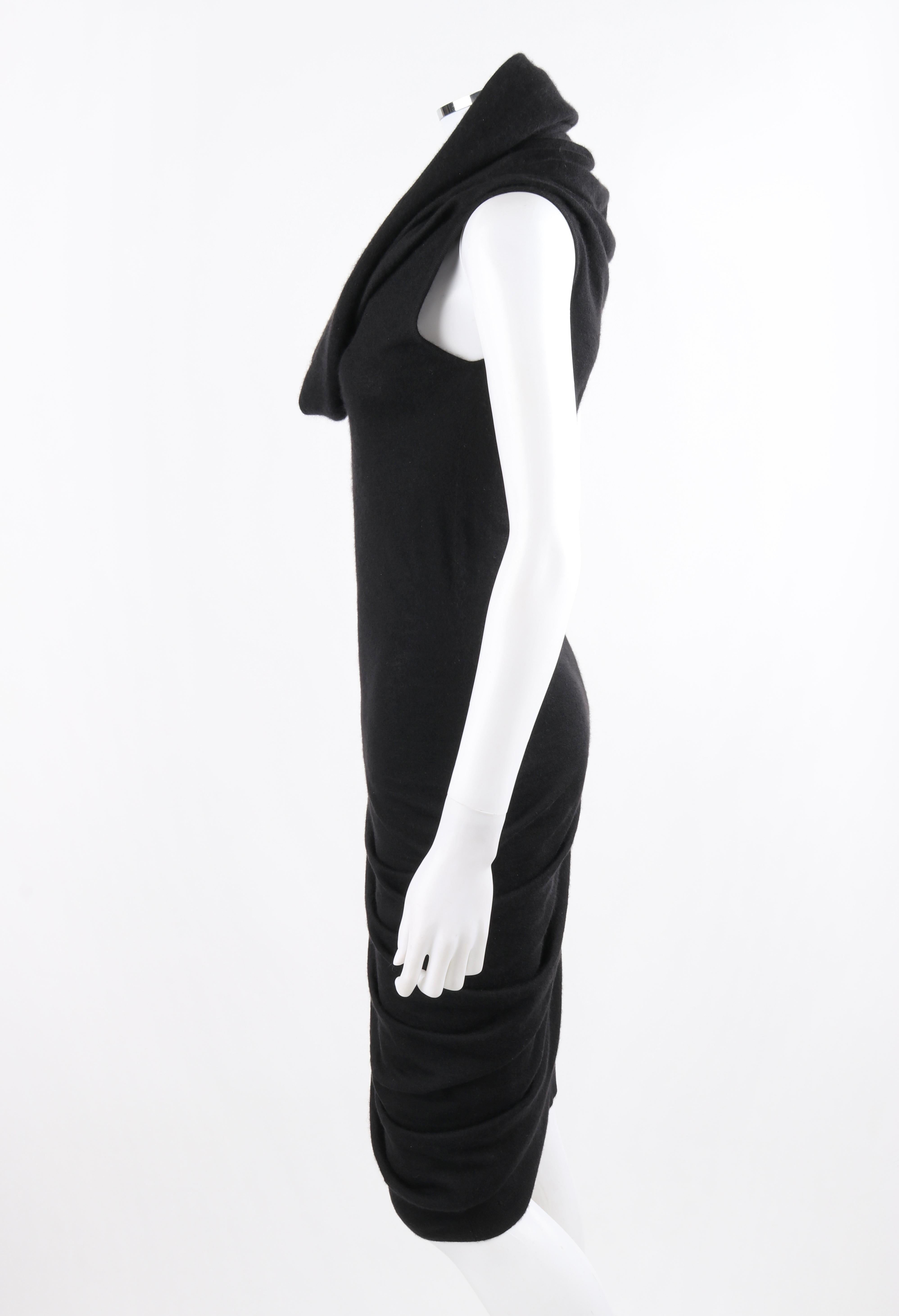 ALEXANDER McQUEEN A/W 2004 Black Asymmetric Cowl Neck Draped Hooded Knit Dress In Good Condition In Thiensville, WI
