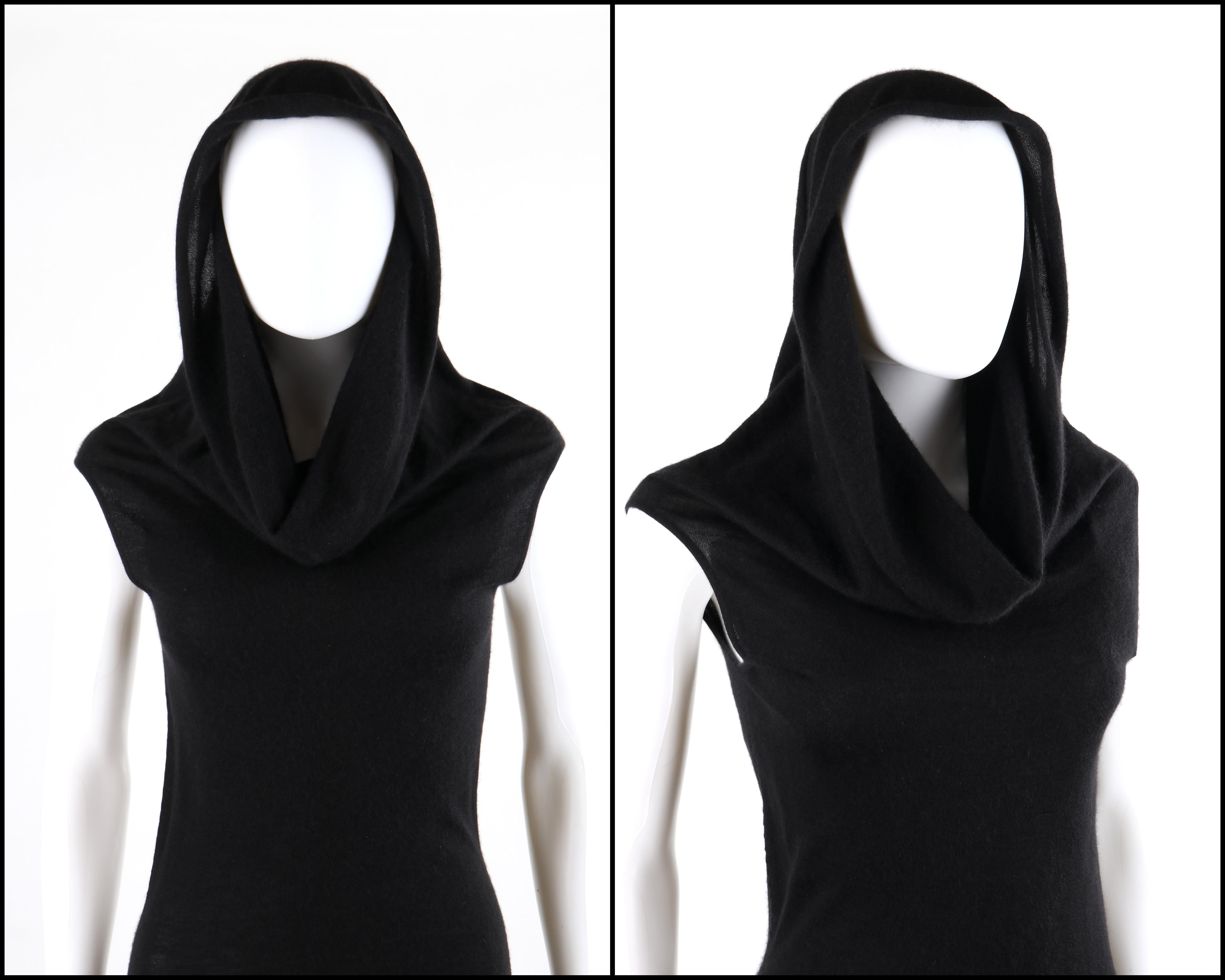 Women's ALEXANDER McQUEEN A/W 2004 Black Asymmetric Cowl Neck Draped Hooded Knit Dress