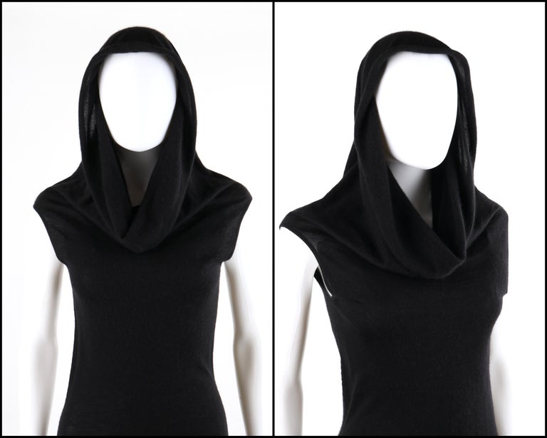 ALEXANDER McQUEEN A/W 2004 Black Asymmetric Cowl Neck Draped Hooded ...