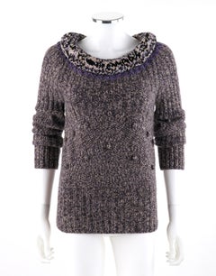 ALEXANDER McQUEEN A/W 2005 Scoop Neck Jumper Sweater With Pompom & Fringe Collar
