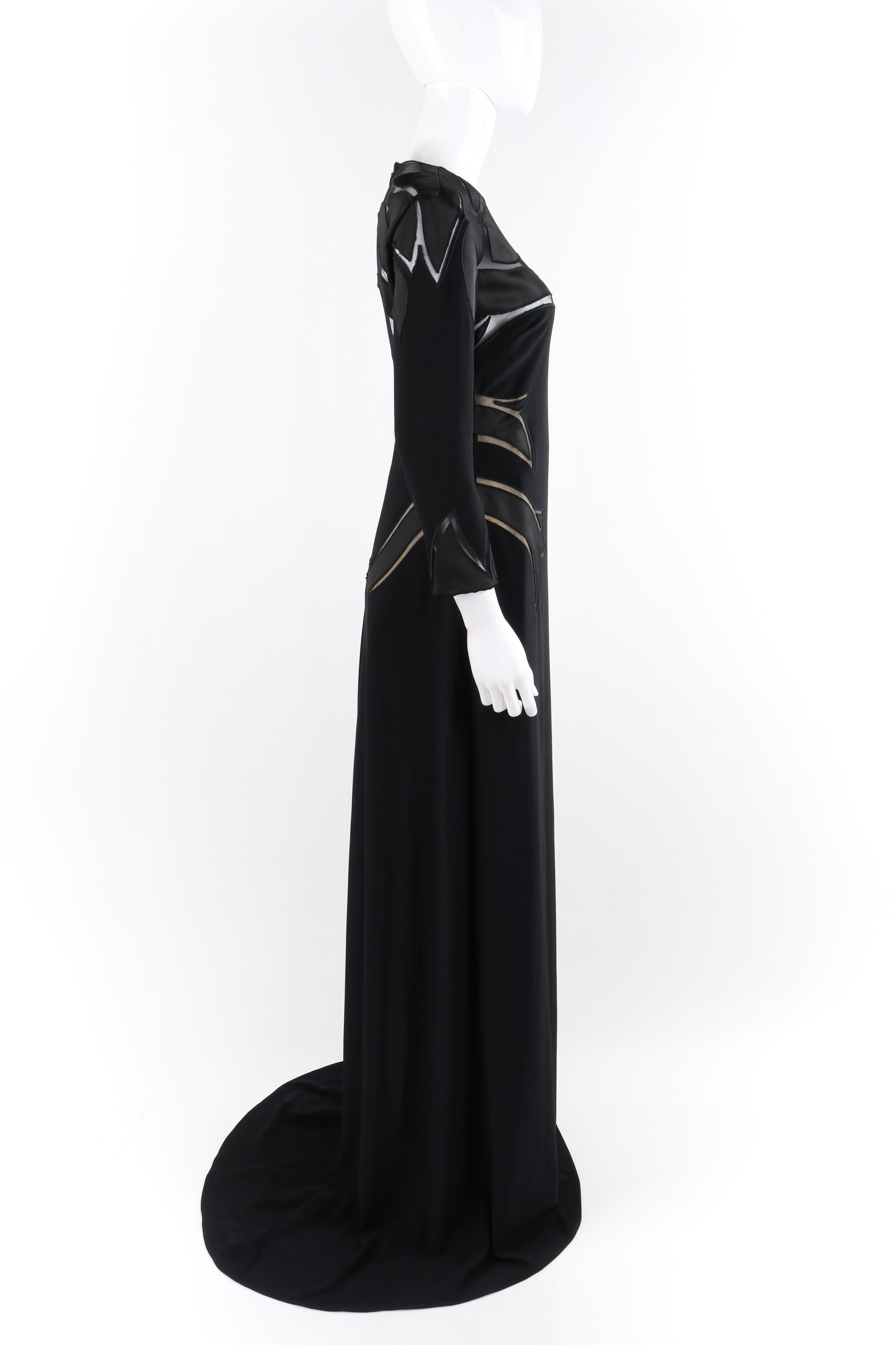 Women's ALEXANDER McQUEEN A/W 2007 Black Sheer Long Sleeve Sweet Heart Dress Gown  For Sale