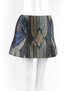 ALEXANDER McQUEEN A/W 2007 Runway feather patterned Navy Silk Brocade Skirt