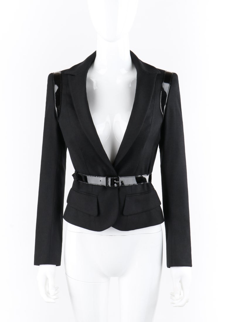 ALEXANDER McQUEEN A/W 2007 “Witches” Black Patent Leather Belted Blazer  Jacket For Sale at 1stDibs