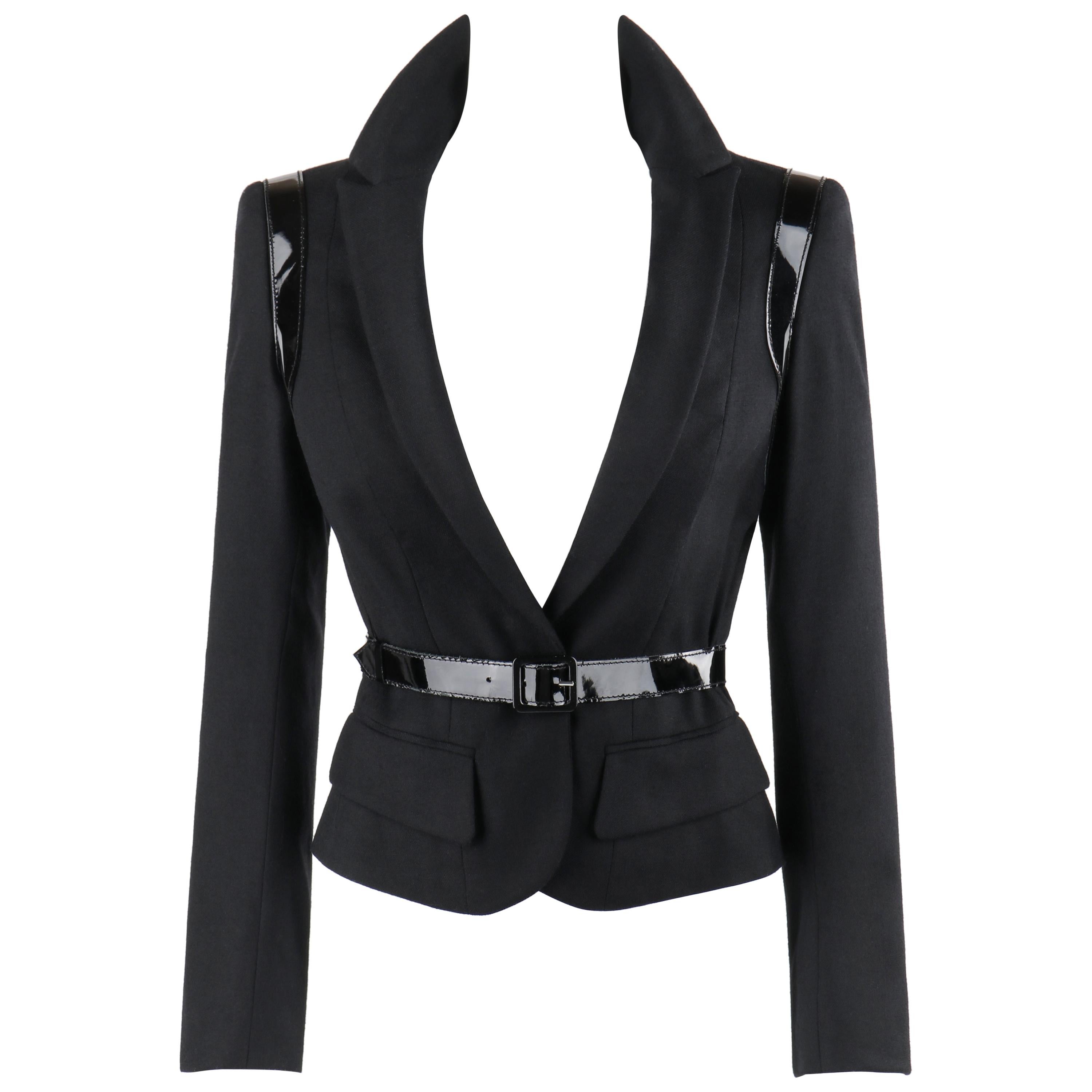 ALEXANDER McQUEEN A/W 2007 “Witches” Black Patent Leather Belted Blazer Jacket For Sale