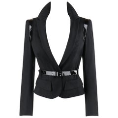 ALEXANDER McQUEEN A/H 2007 « Witches » - Blazer à ceinture en cuir verni noir