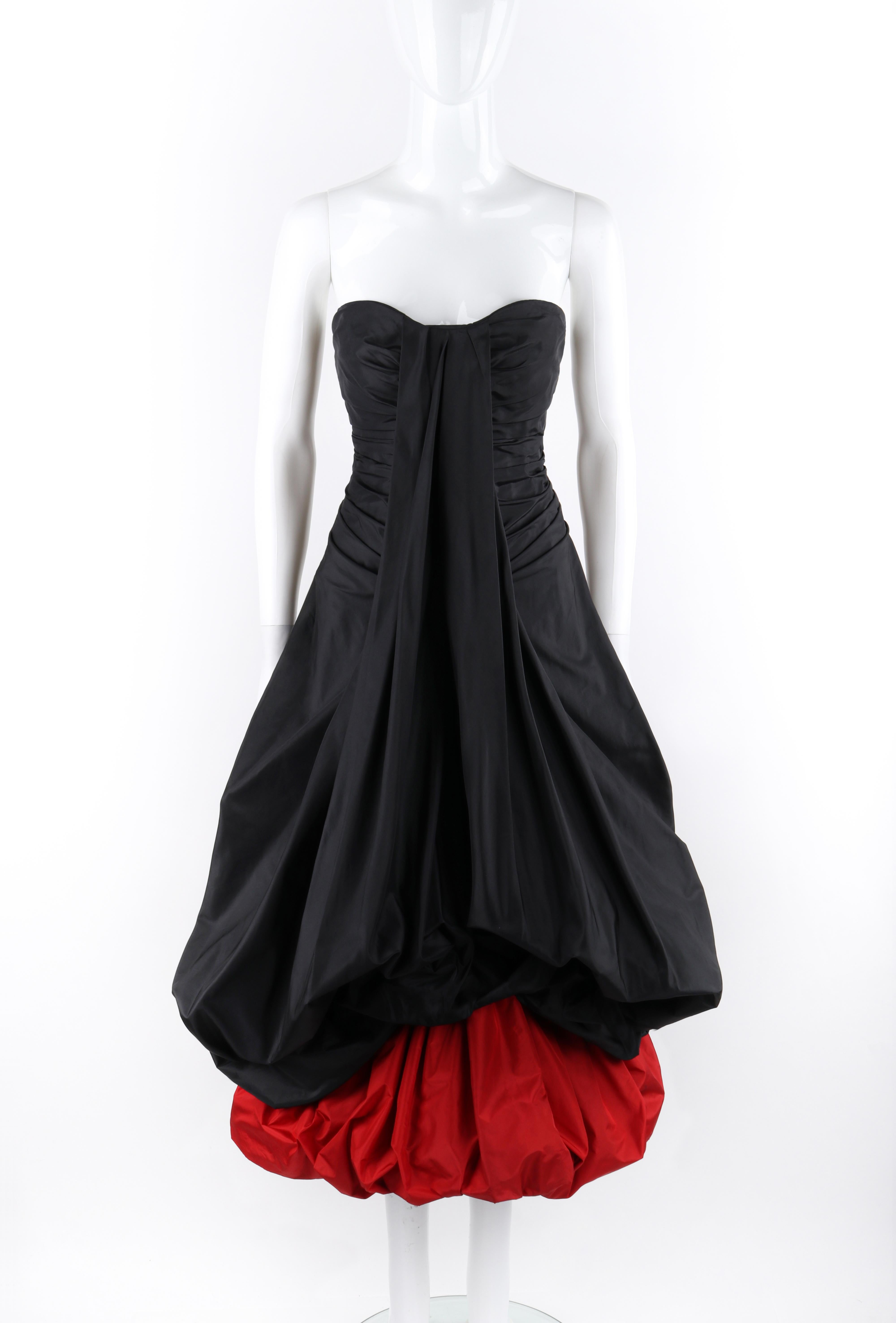 ALEXANDER McQUEEN H/W 2007 „Witches“ Abendkleid aus schwarzem und rotem Seidentaft mit Blasenmuster (Schwarz) im Angebot