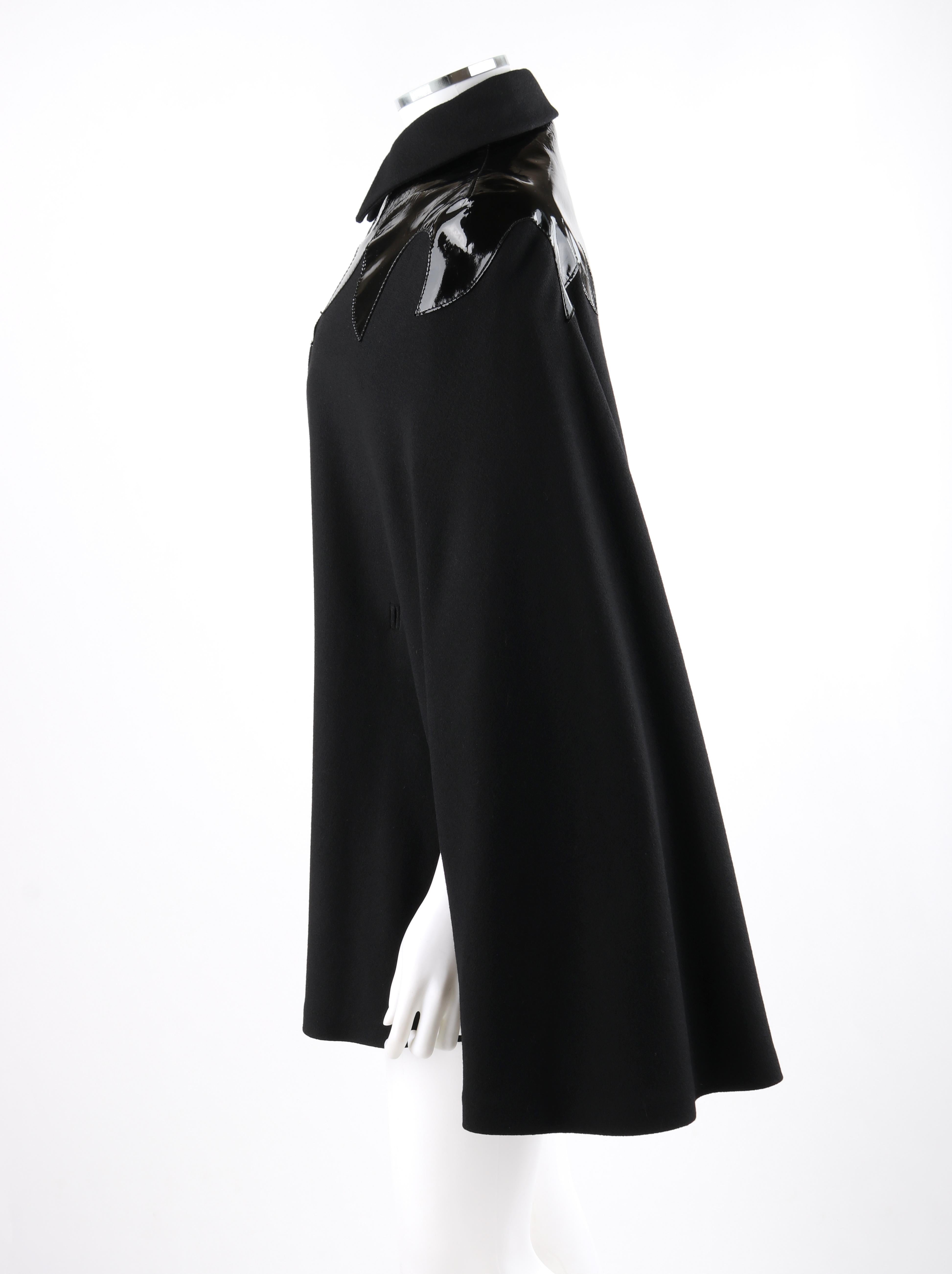 Women's ALEXANDER McQUEEN A/W 2007 “Witches” Black Wool Patent Leather Mantel Cape Coat