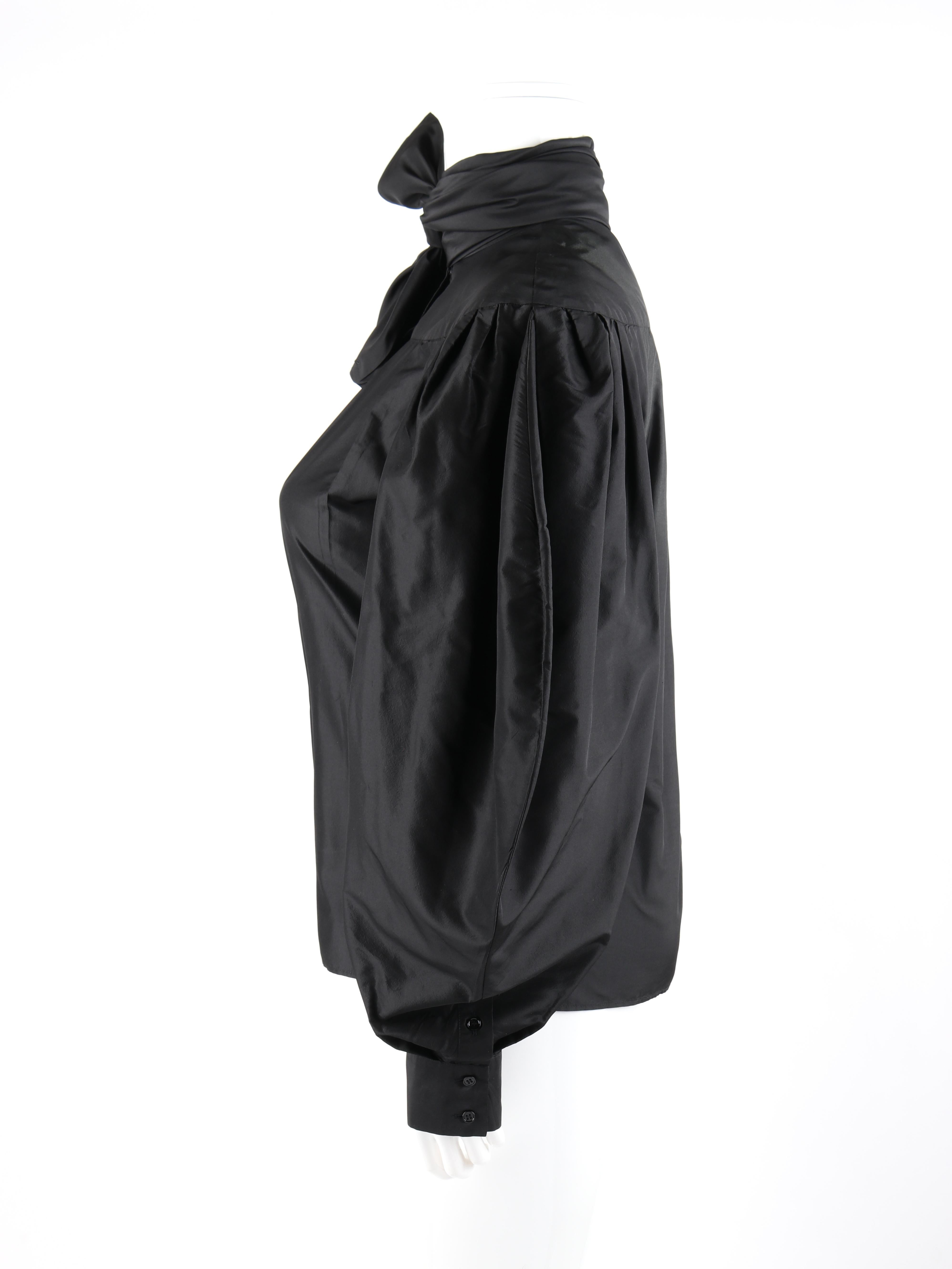 ALEXANDER McQUEEN A/W 2008 Black Silk Pleated Long Bouffant Sleeve Blouse Top In Good Condition For Sale In Thiensville, WI